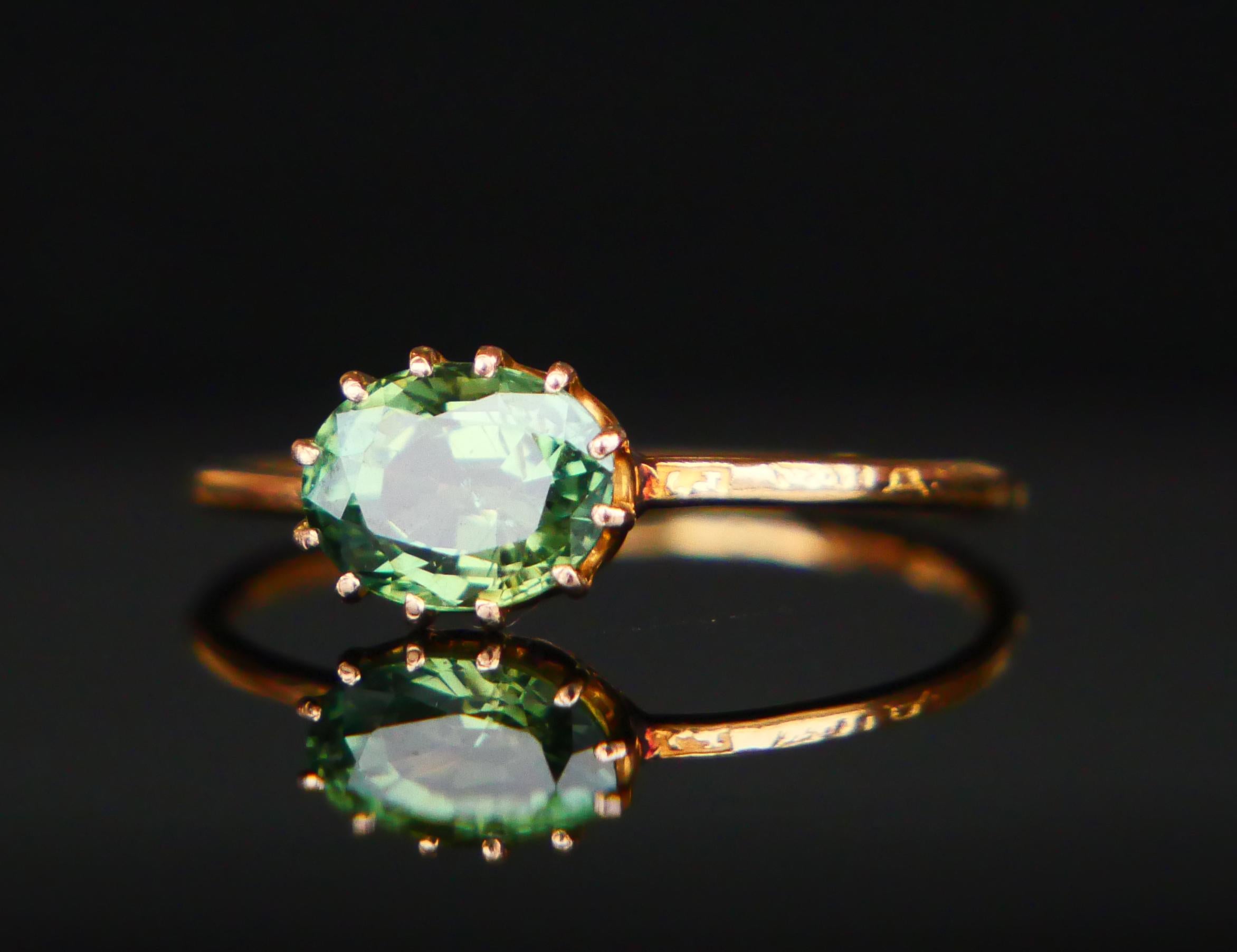 Women's 1917 Ring natural 1.4 ct Green Sapphire solid 18K Yellow Gold Ø US6.5 / 1.26gr