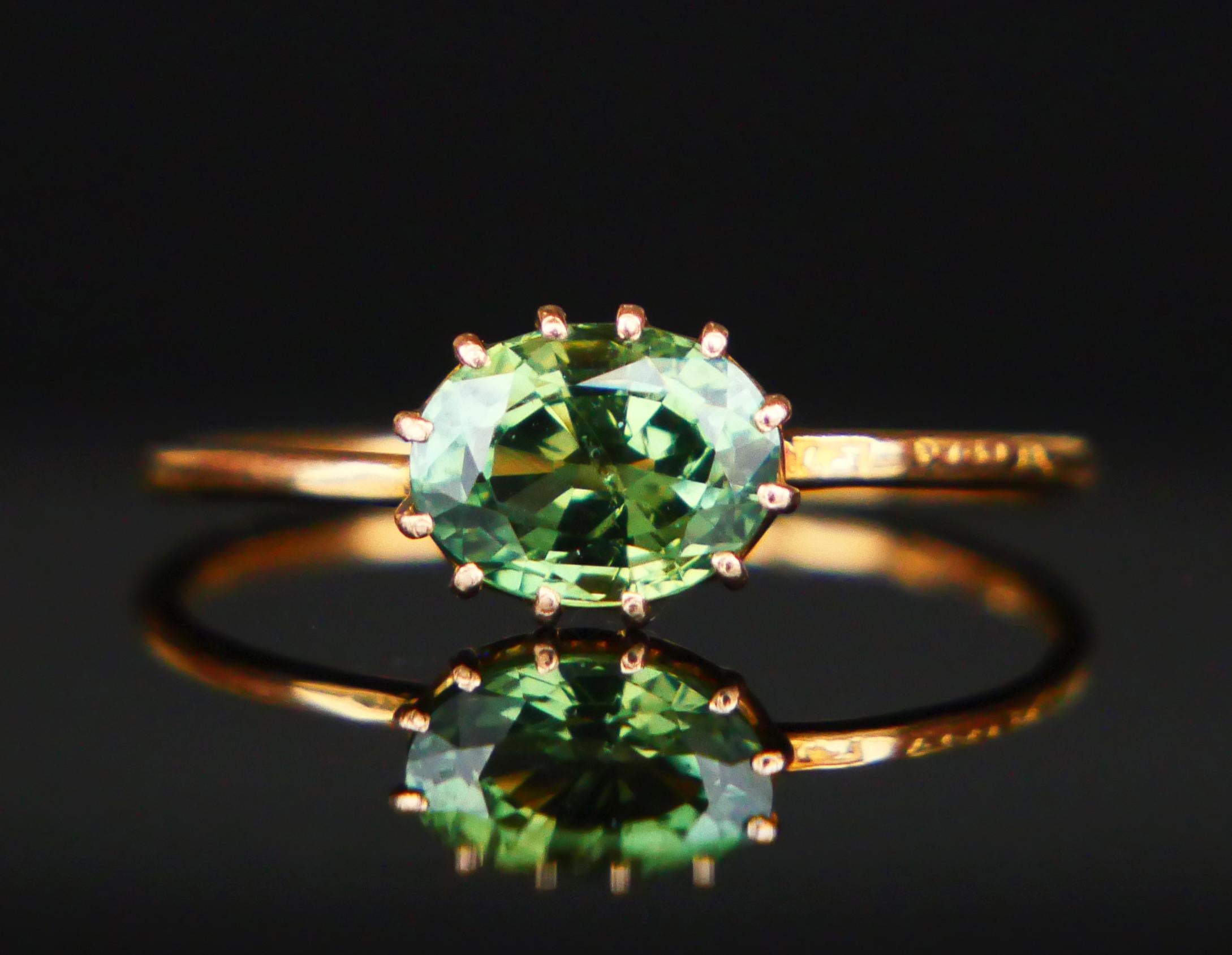 1917 Ring natural 1.4 ct Green Sapphire solid 18K Yellow Gold Ø US6.5 / 1.26gr 2