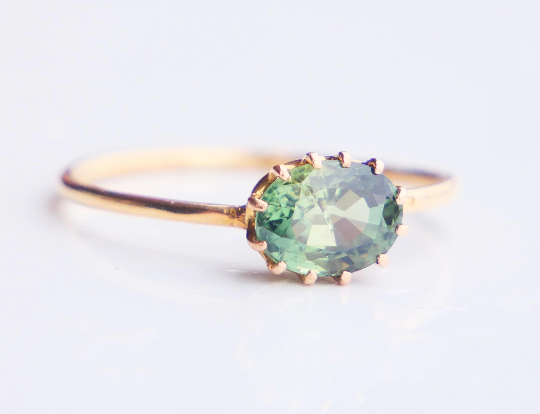 1917 Ring natural 1.4 ct Green Sapphire solid 18K Yellow Gold Ø US6.5 / 1.26gr 3