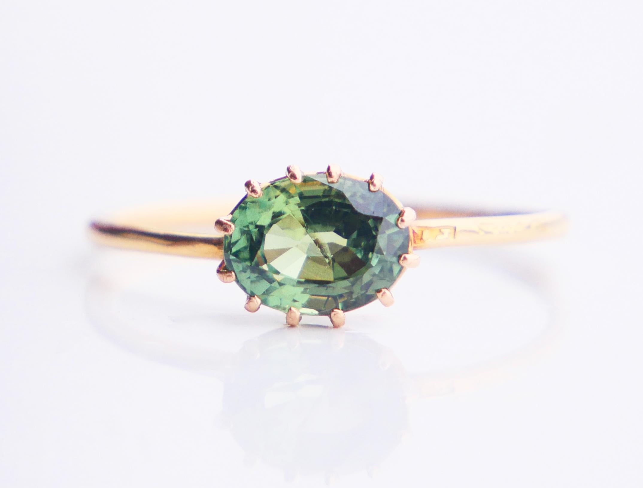 1917 Ring natural 1.4 ct Green Sapphire solid 18K Yellow Gold Ø US6.5 / 1.26gr 4