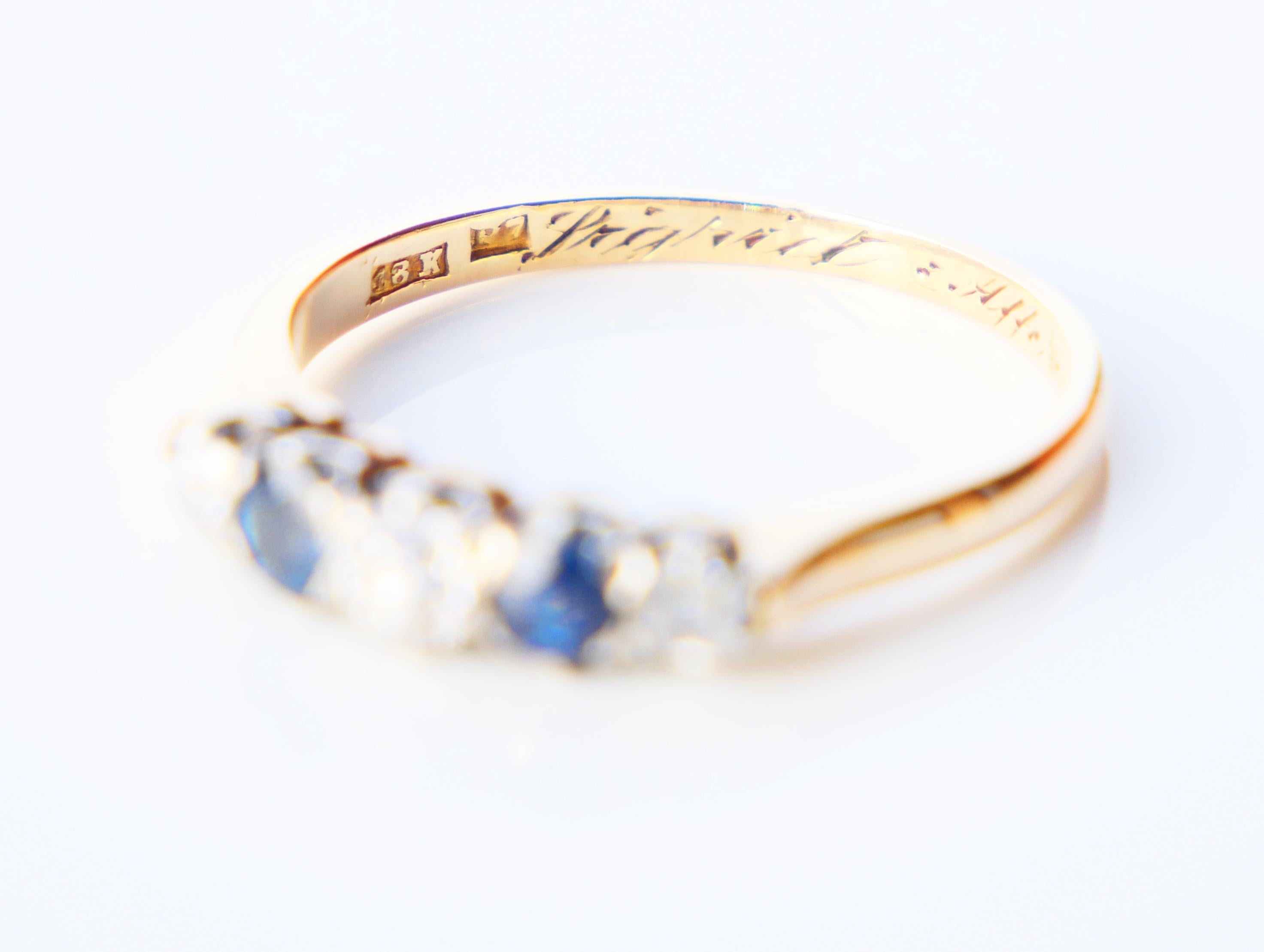 1917 Sigrid's Ring Diamanten Saphir 18K Gold Ø US7.5 / 2.47gr im Angebot 7
