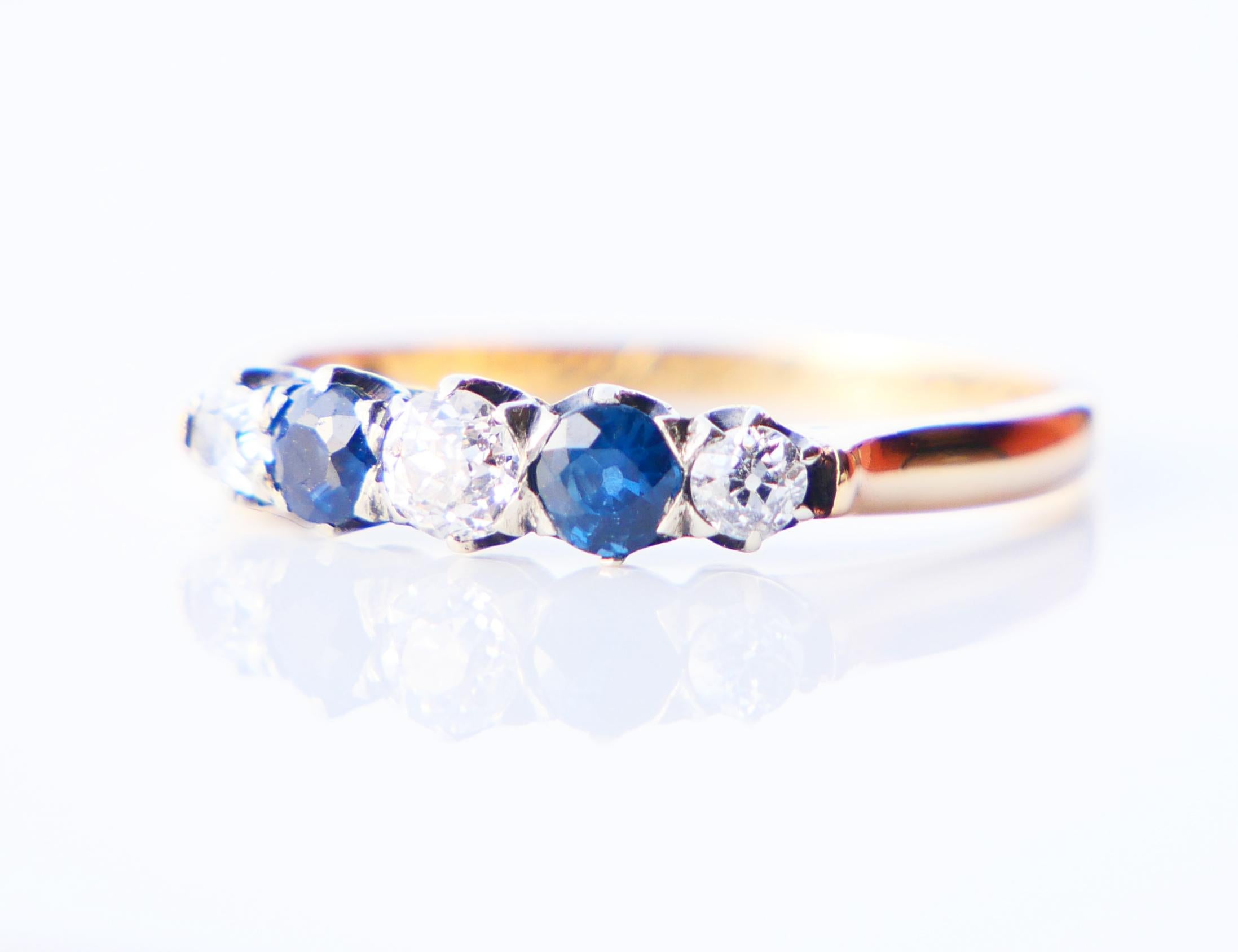 Art Deco 1917 Sigrid's Ring Diamonds Sapphire 18K Gold Ø US7.5 / 2.47gr For Sale