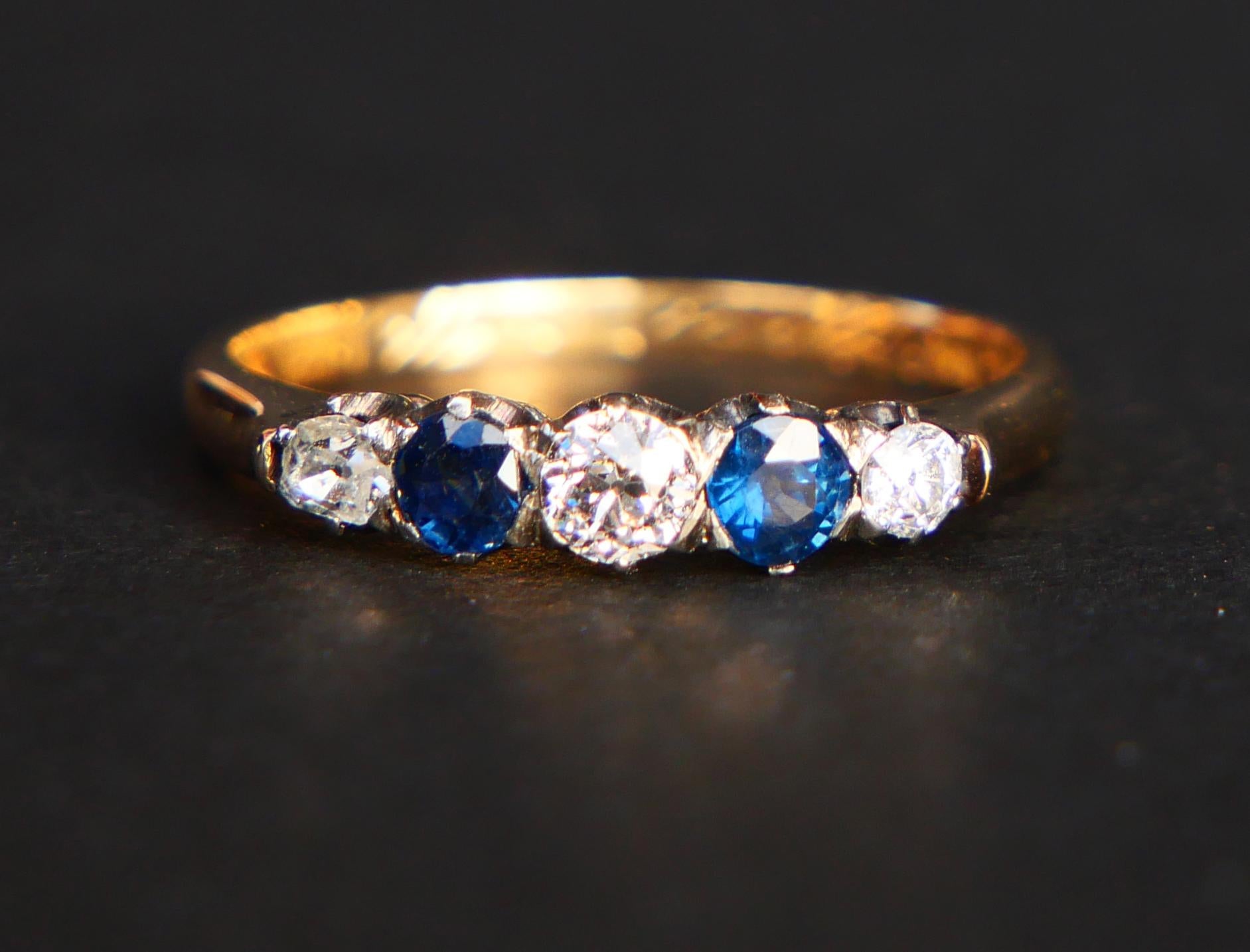 1917 Sigrid's Ring Diamanten Saphir 18K Gold Ø US7.5 / 2.47gr im Angebot 4