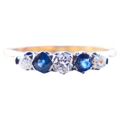 Antique 1917 Sigrid's Ring Diamonds Sapphire 18K Gold Ø US7.5 / 2.47gr