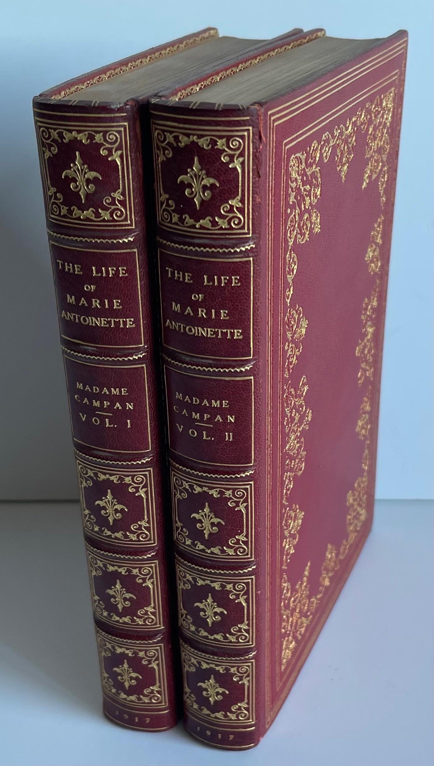 Set of two red leather bound Life of Marie Antoinette books by Madam Campan. Circa 1917. Original red leather bindings in original condition.