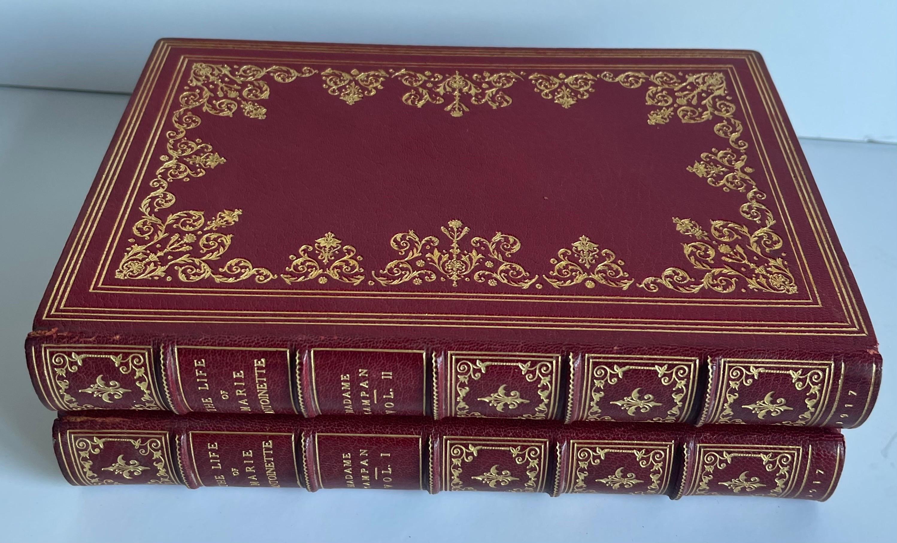 Neoclassical 1917 The Life of Marie Antoinette Leather Bound Books, Set of 2