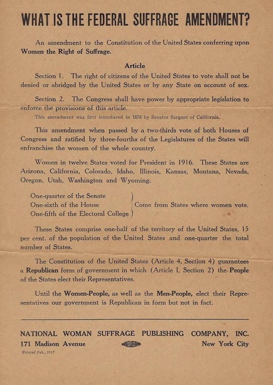 Viene presentata una locandina originale del National Woman Suffrage, intitolata 