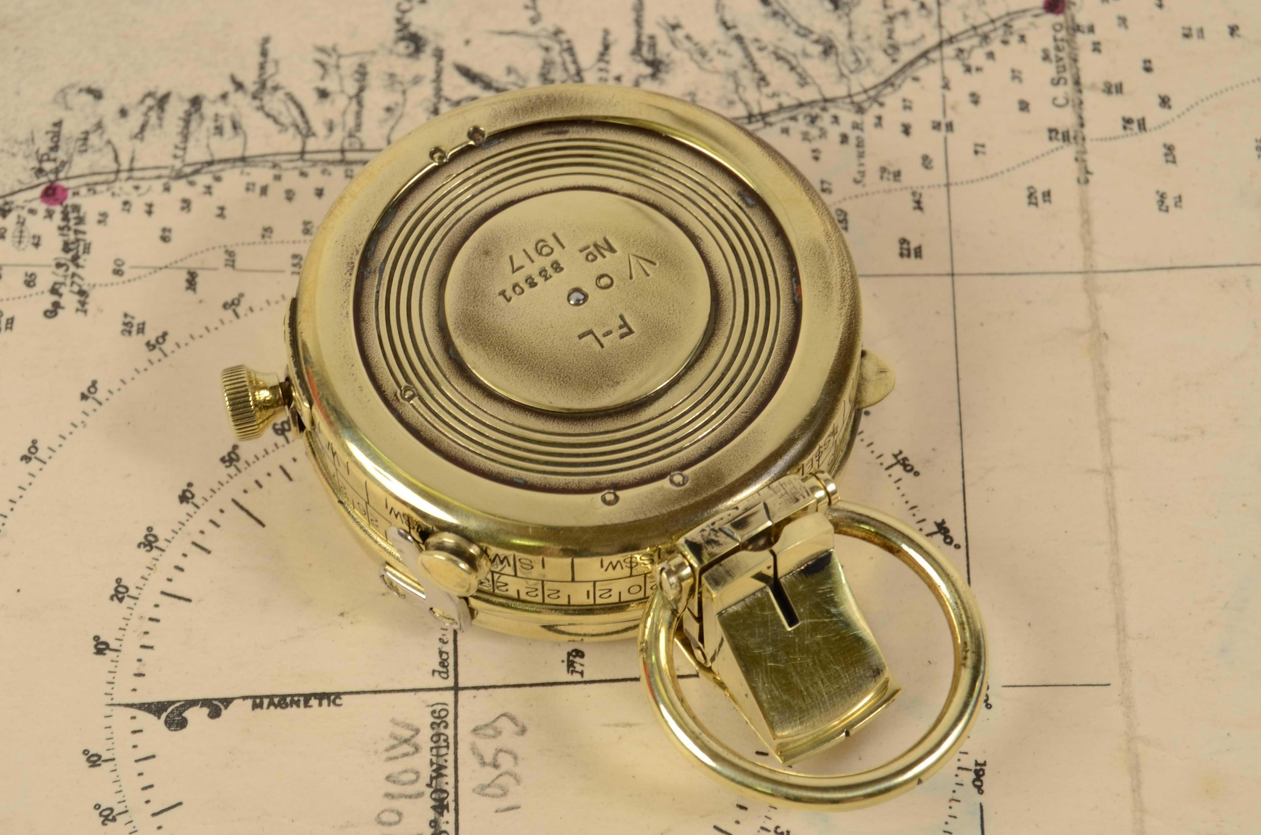 1917s Prismatic Magnetic Pocket Compass Signed F-L Antique Marine Navigation 5