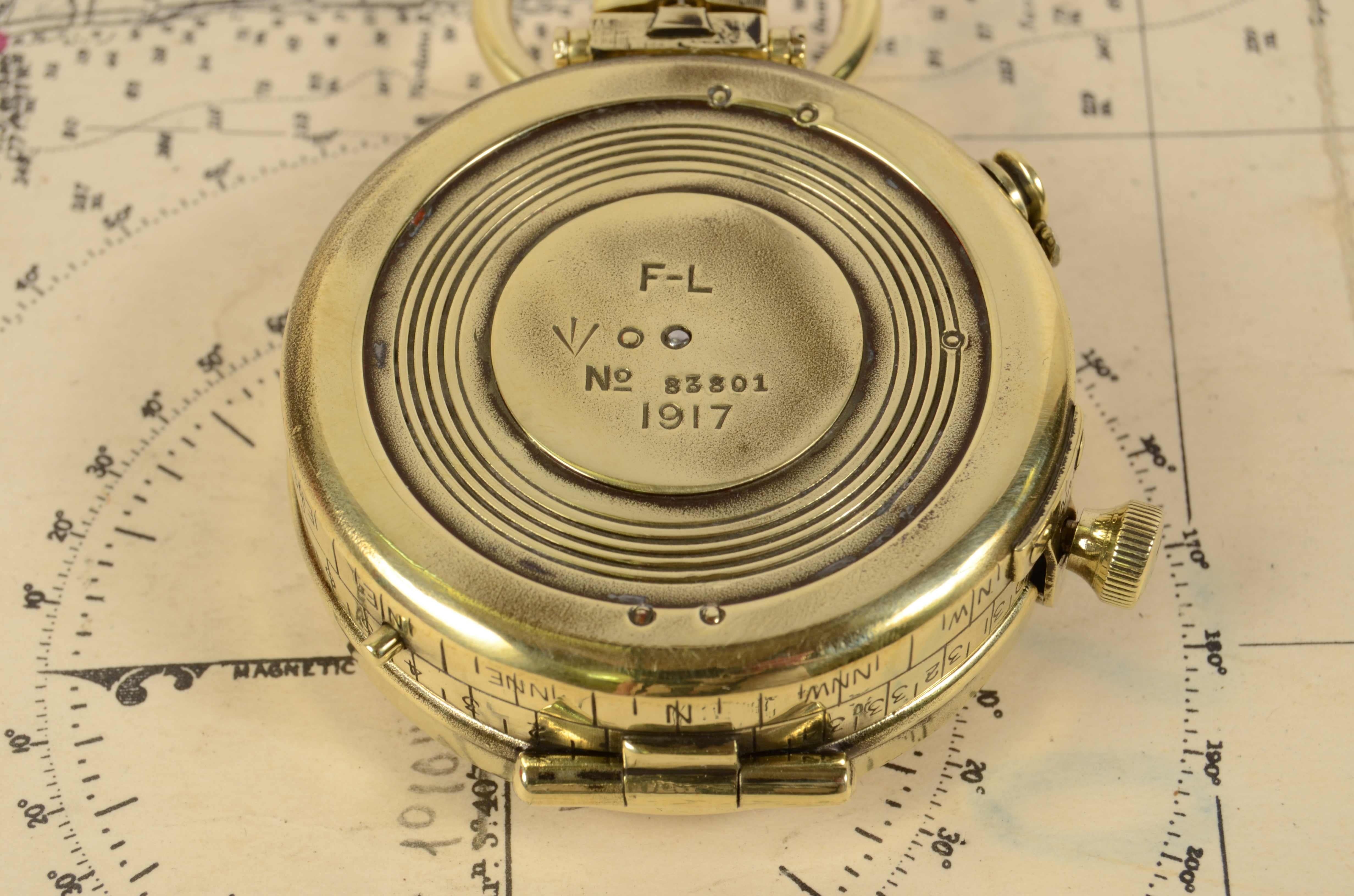 1917s Prismatic Magnetic Pocket Compass Signed F-L Antique Marine Navigation 6