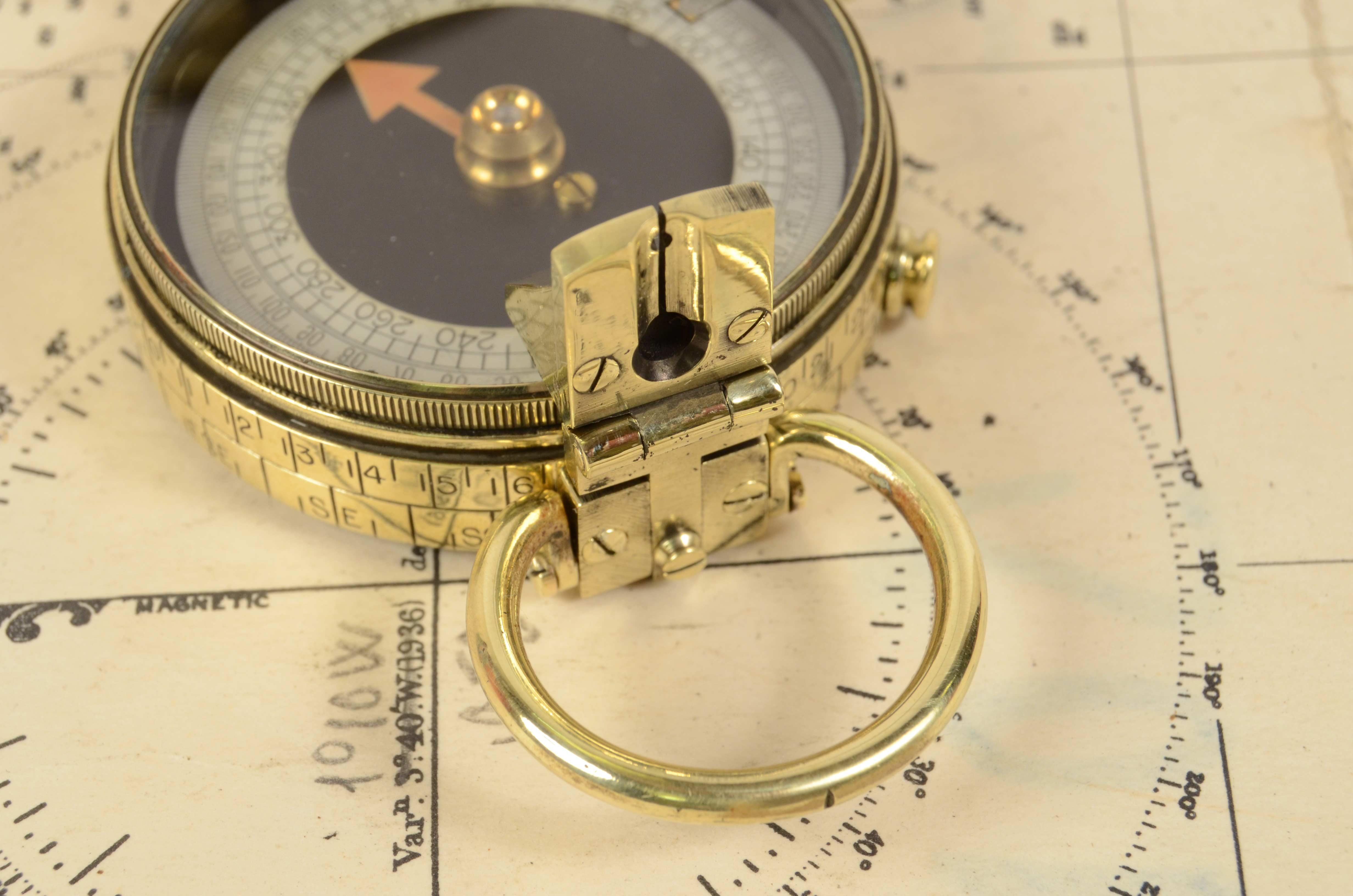 1917s Prismatic Magnetic Pocket Compass Signed F-L Antique Marine Navigation 7