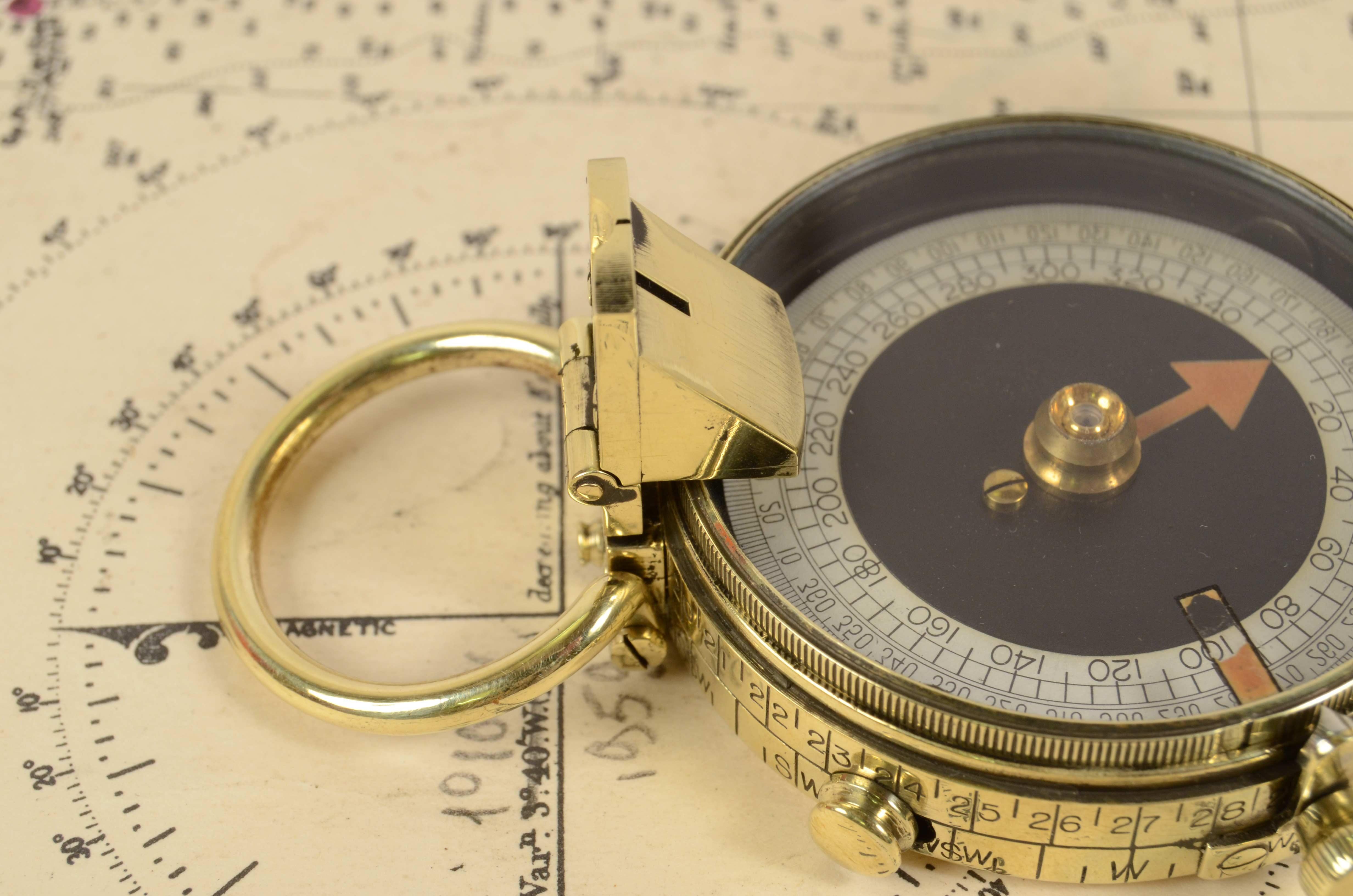 1917s Prismatic Magnetic Pocket Compass Signed F-L Antique Marine Navigation 8
