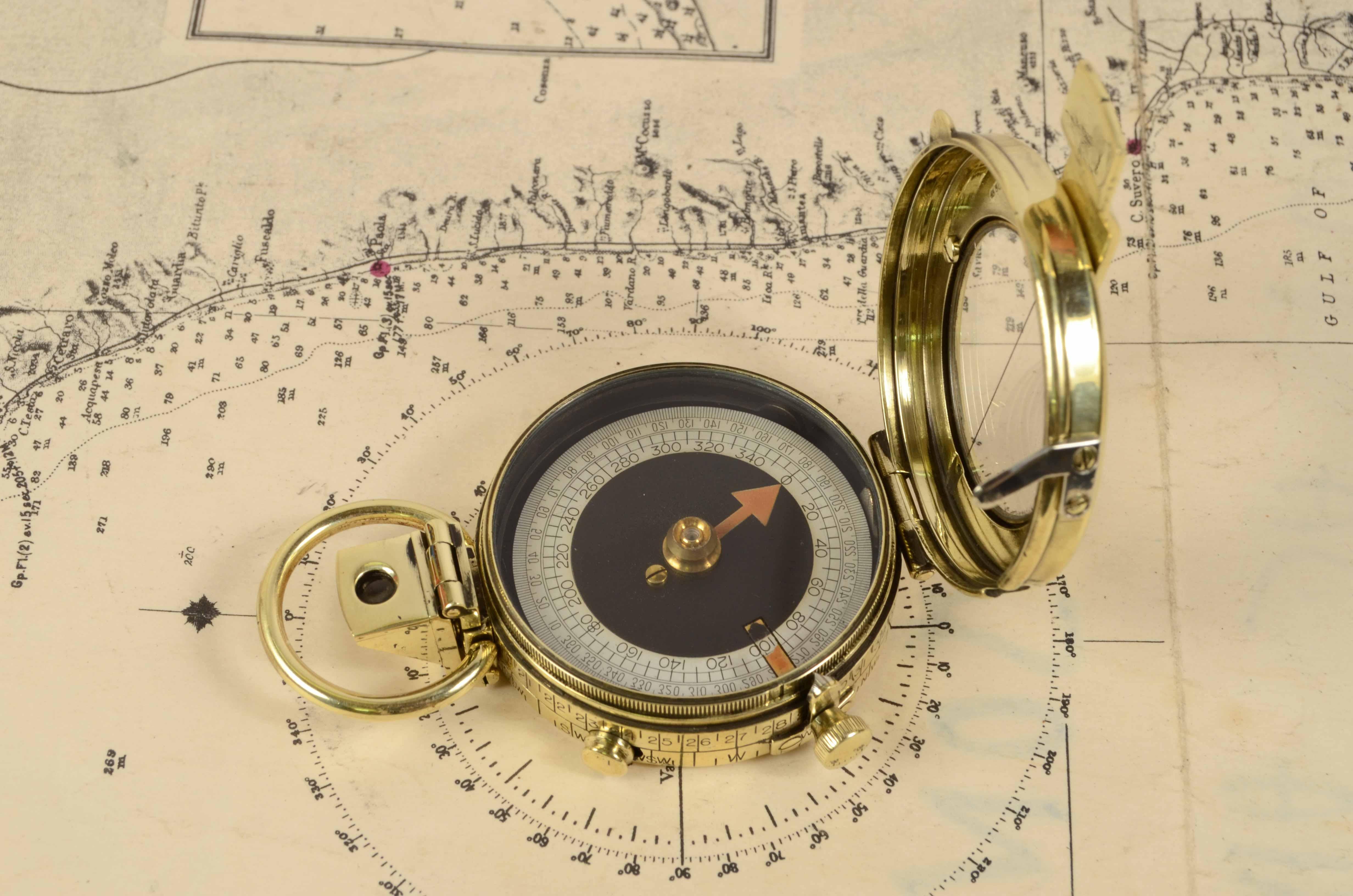 1917s Prismatic Magnetic Pocket Compass Signed F-L Antique Marine Navigation 1