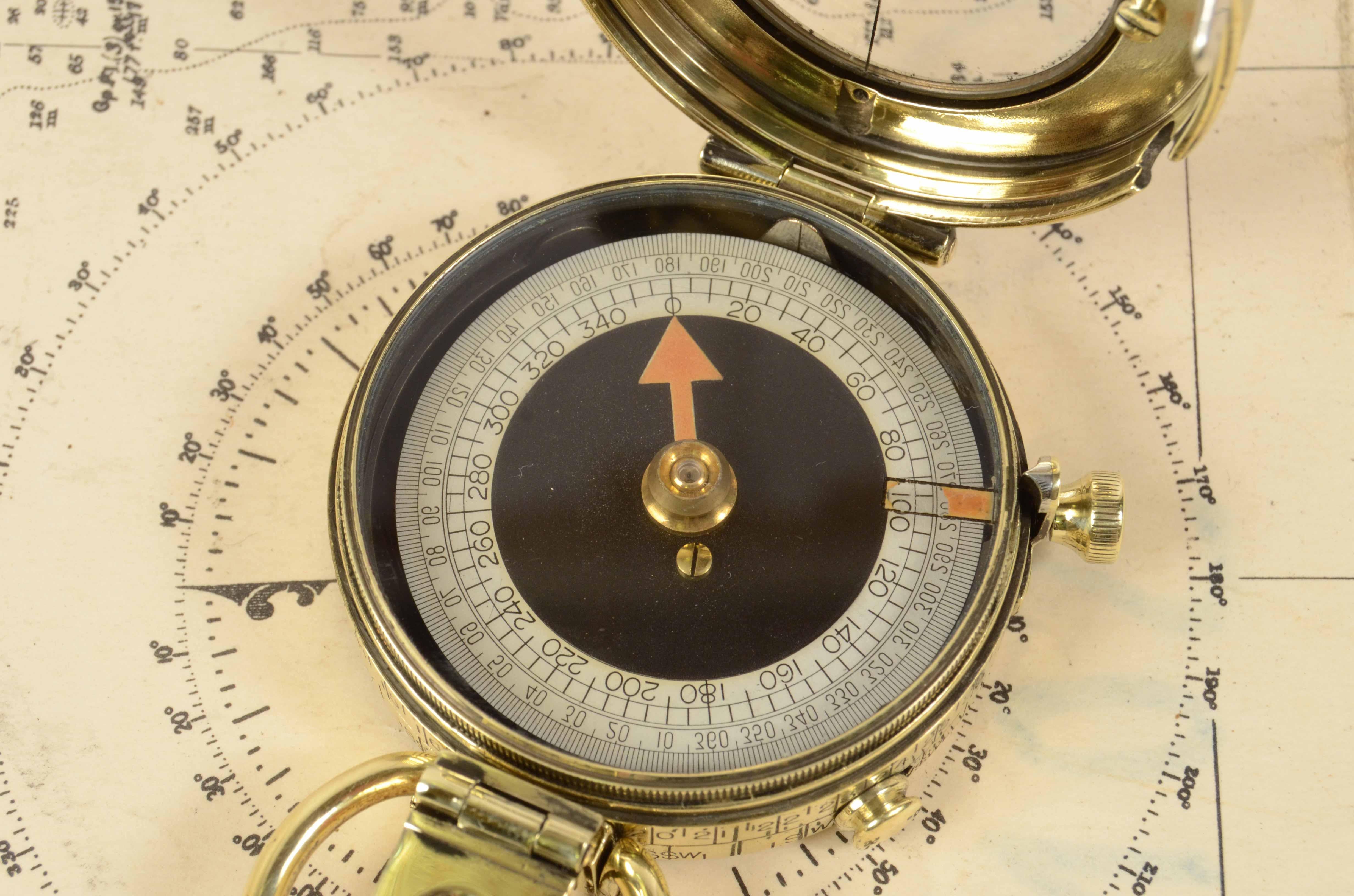 1917s Prismatic Magnetic Pocket Compass Signed F-L Antique Marine Navigation 2