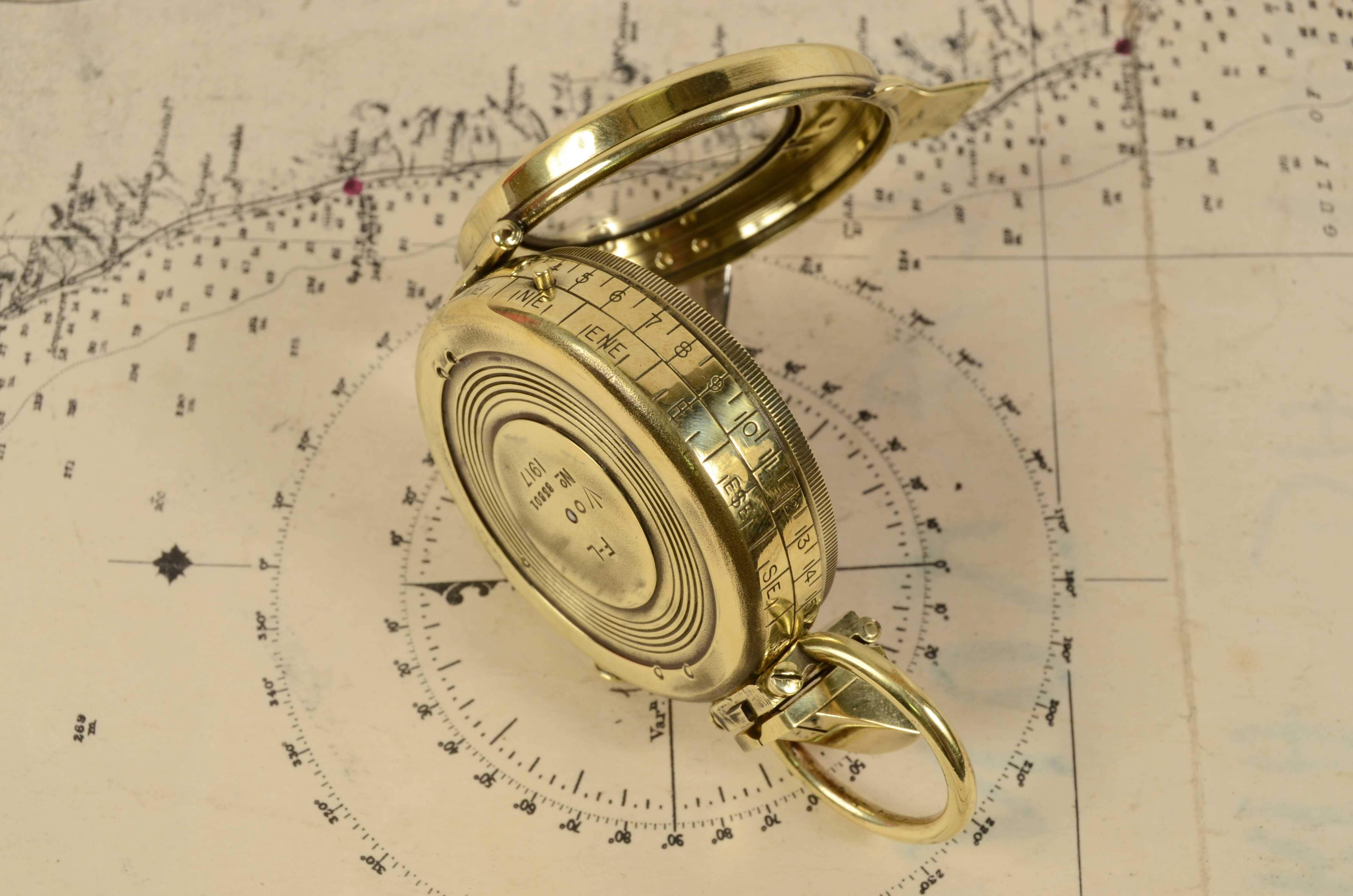 1917s Prismatic Magnetic Pocket Compass Signed F-L Antique Marine Navigation 3