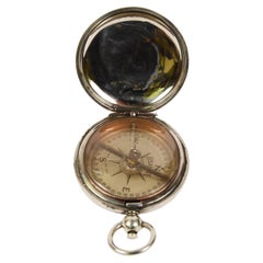 1917s Small Pocket Chromed Compass Antique Scientific Instrument of Measurement