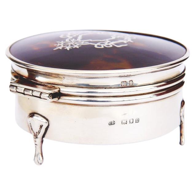 1918 Antique British Sterling Silver Jewelry Vanity Ring Box / 126 gr