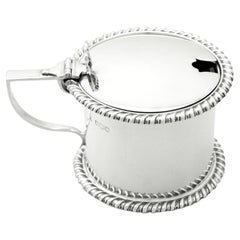 1918, Antique English Sterling Silver Drum Mustard Pot