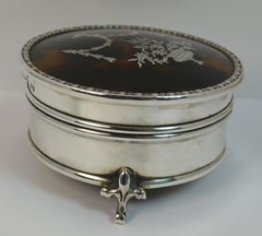 1918 Antique Faux Tortoiseshell and Silver Jewellery Box by Goldsmiths