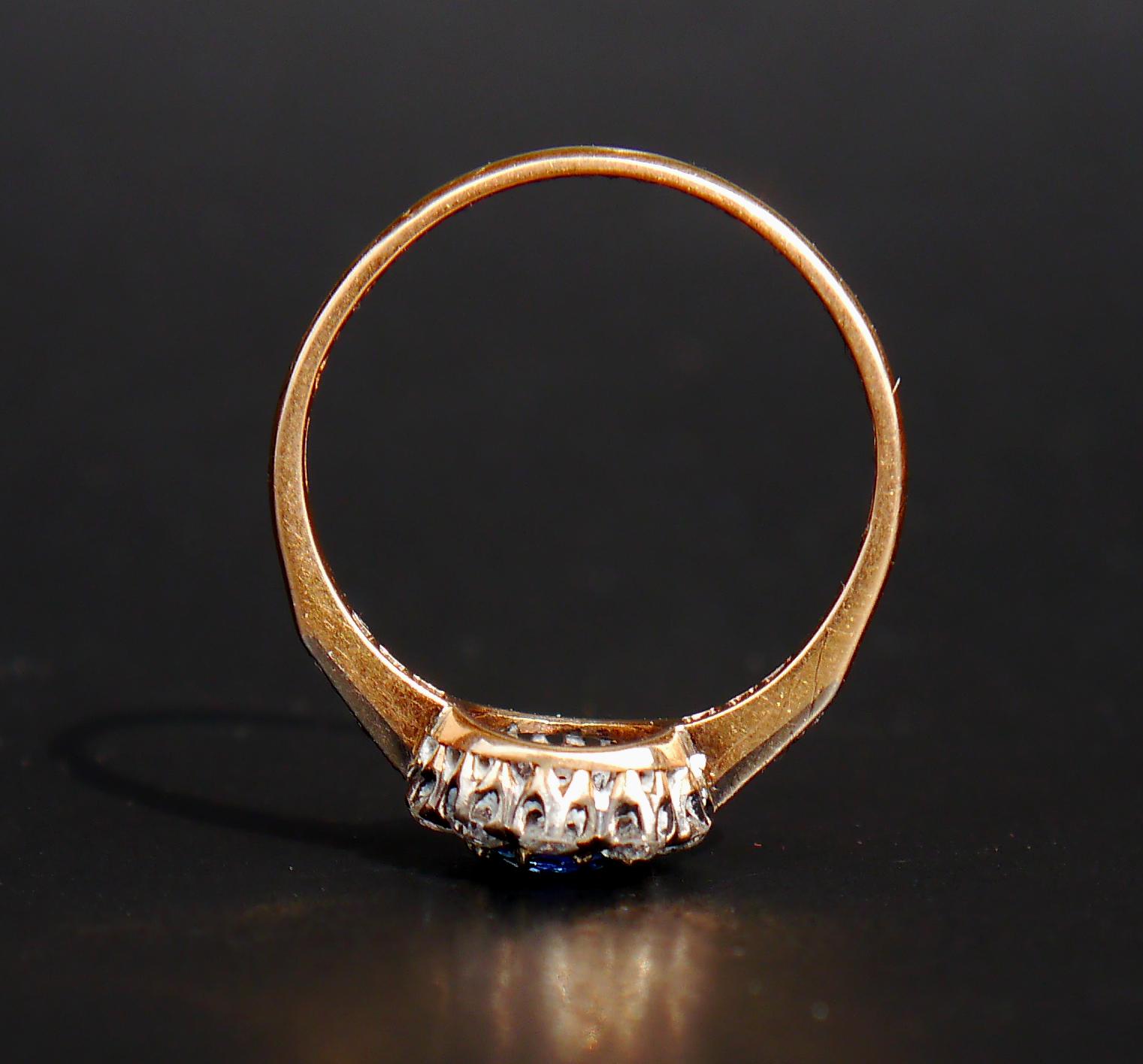 1918 Antiker Halo Ring massiv 18KGold 0.66ct Saphir 0.7ct Diamanten Ø6US/2.4gr  im Angebot 5