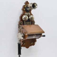 1918 Art Nouveau Swedish Wooden Wall Telephone Ericsson Model 305 Crank Magneto
