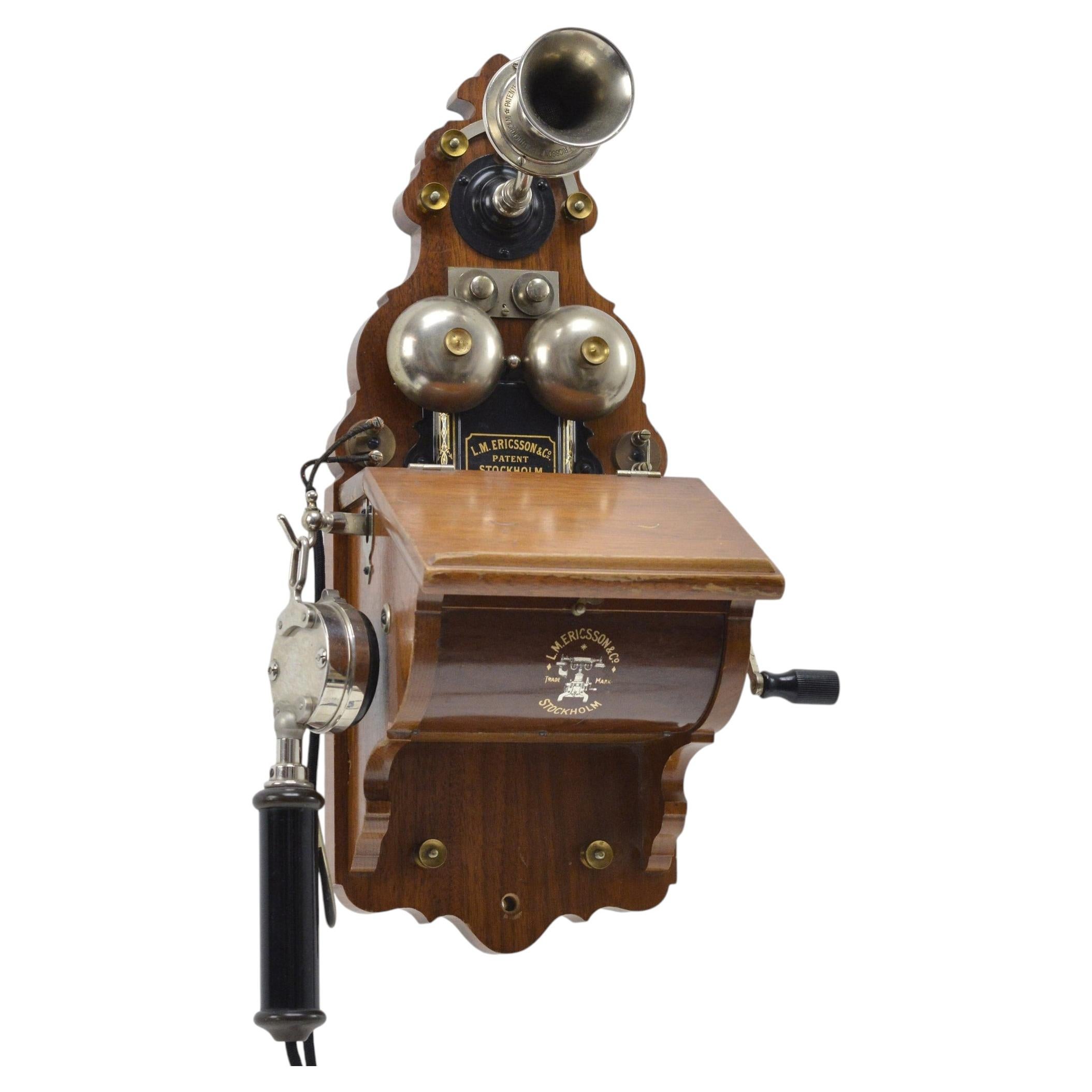 1918 Art Nouveau Swedish Wooden Wall Telephone Ericsson Model 305 Crank Magneto
