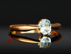 1918 Berta's Ring natural Aquamarine solid 18K Gold Ring Ø 6.75US / 2.24 gr