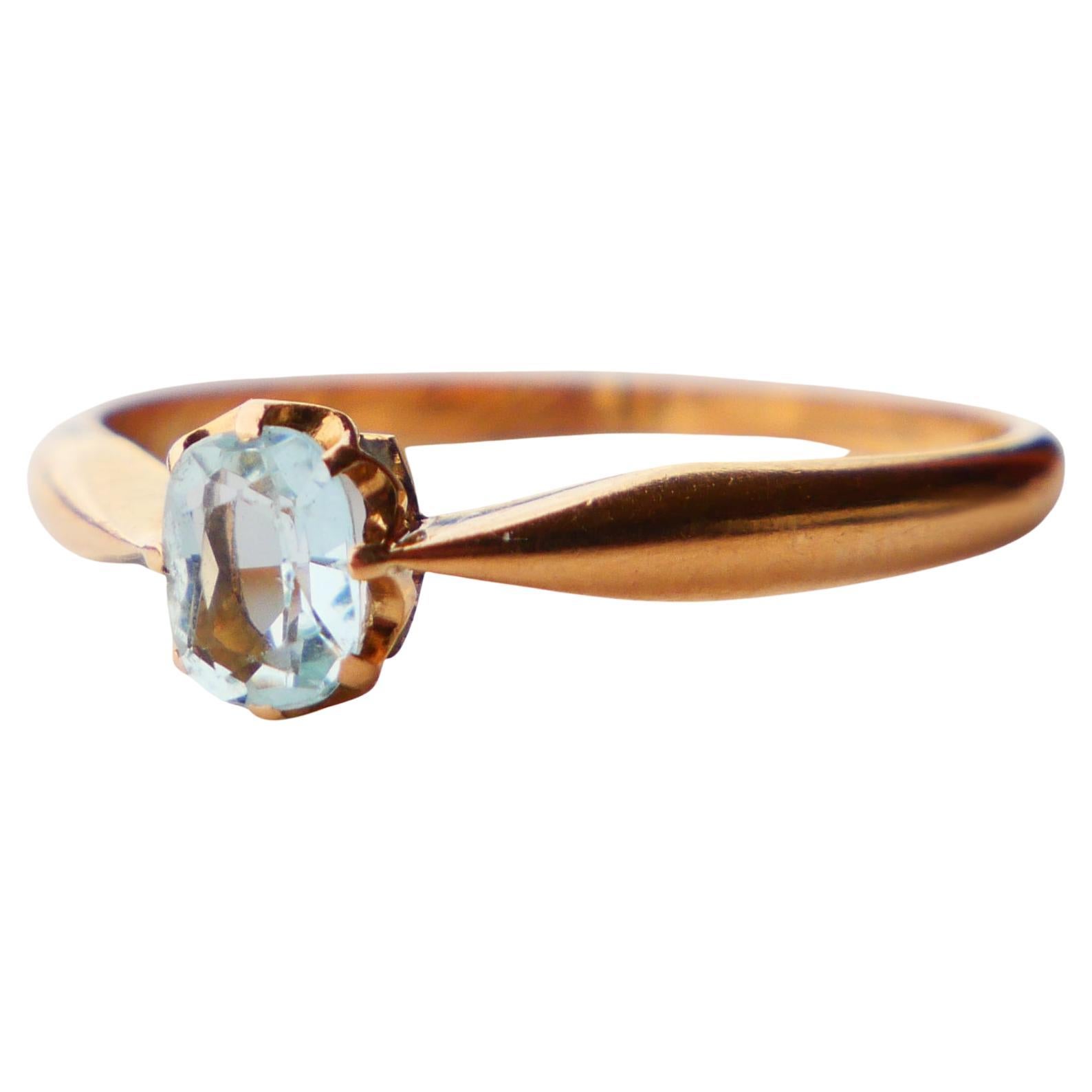 1918 Berta's Ring natürlicher Aquamarin massiv 18K Gold Ring Ø 6.75US / 2.24 gr im Angebot