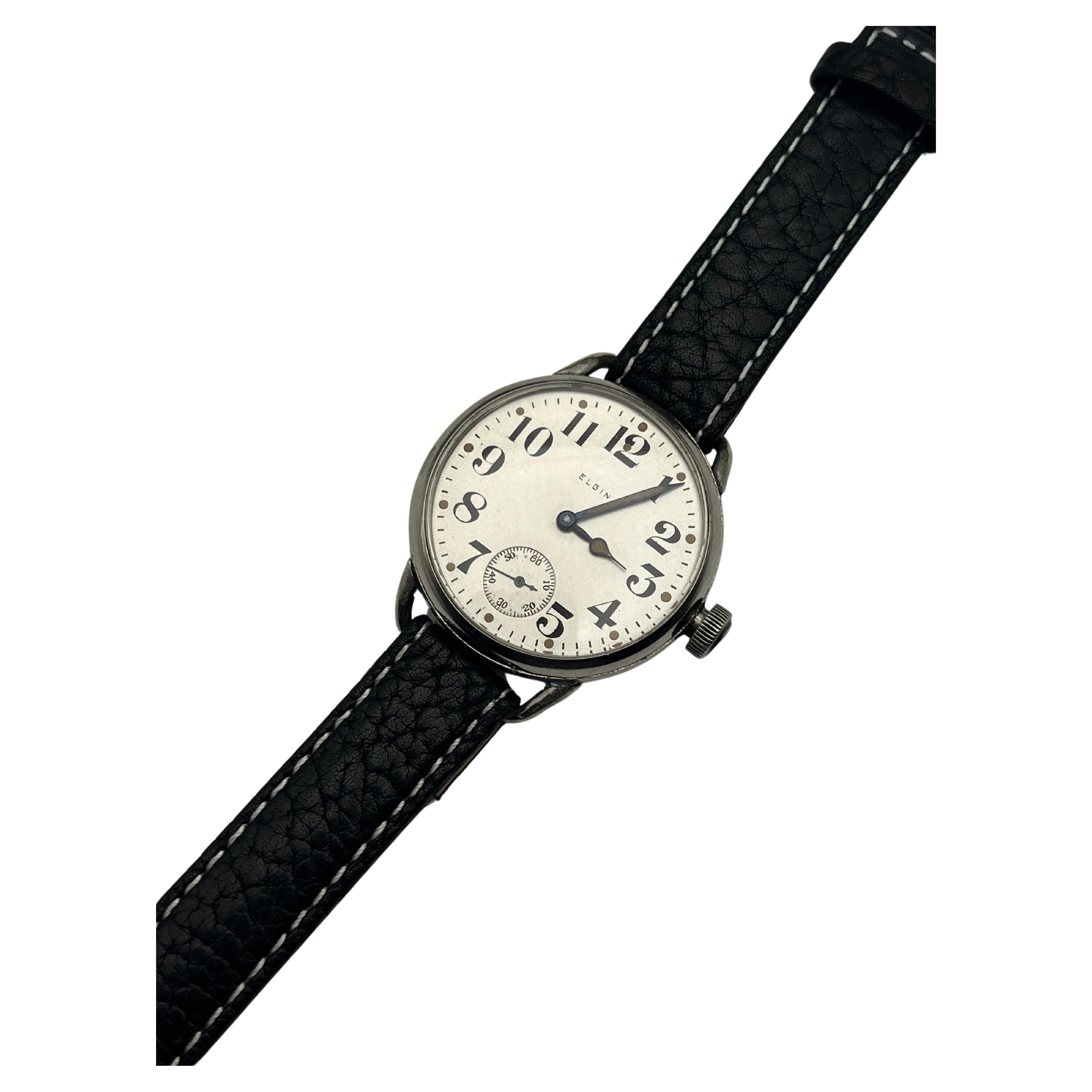 1918 Elgin Rare 6 Size 15J Trench Watch 100+ Years Young ! en vente