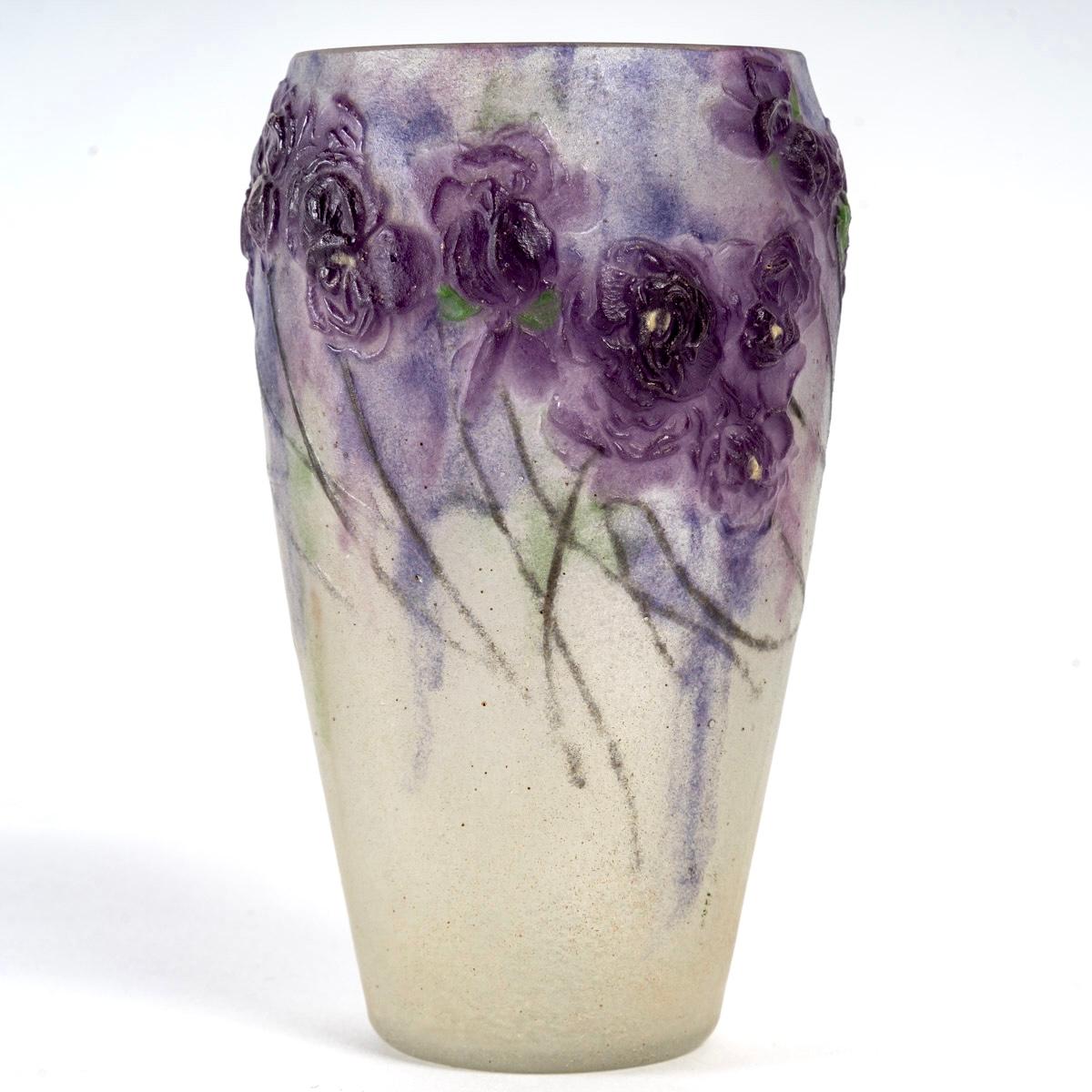 French 1918 Gabriel Argy-Rousseau, Vase Violette De Parme Pate De Verre Glass