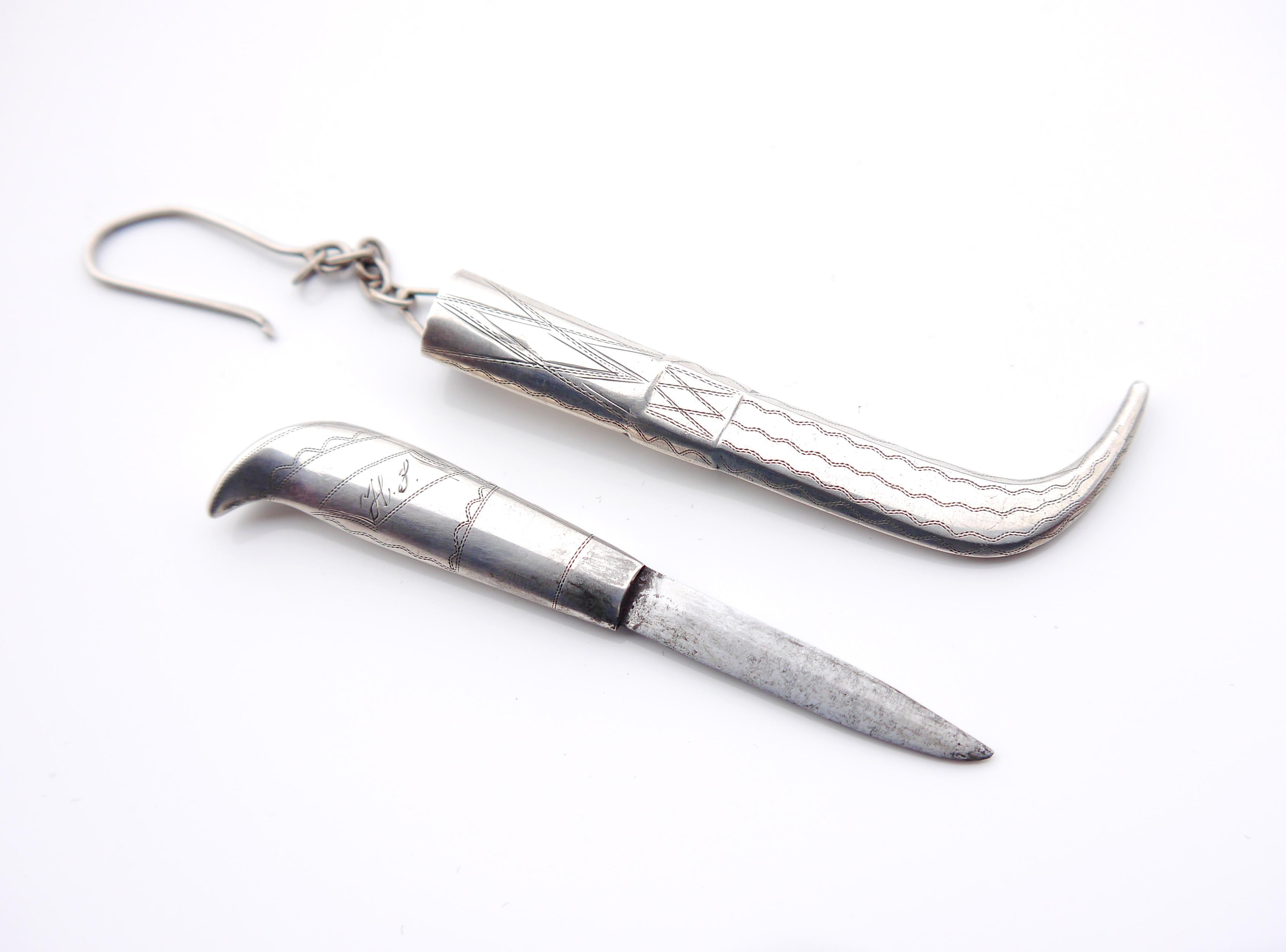 1918 Nordic Engraved Fruit Mini Puuko Taschenmesser aus Sterlingsilber und Stahl/16gr im Angebot 2