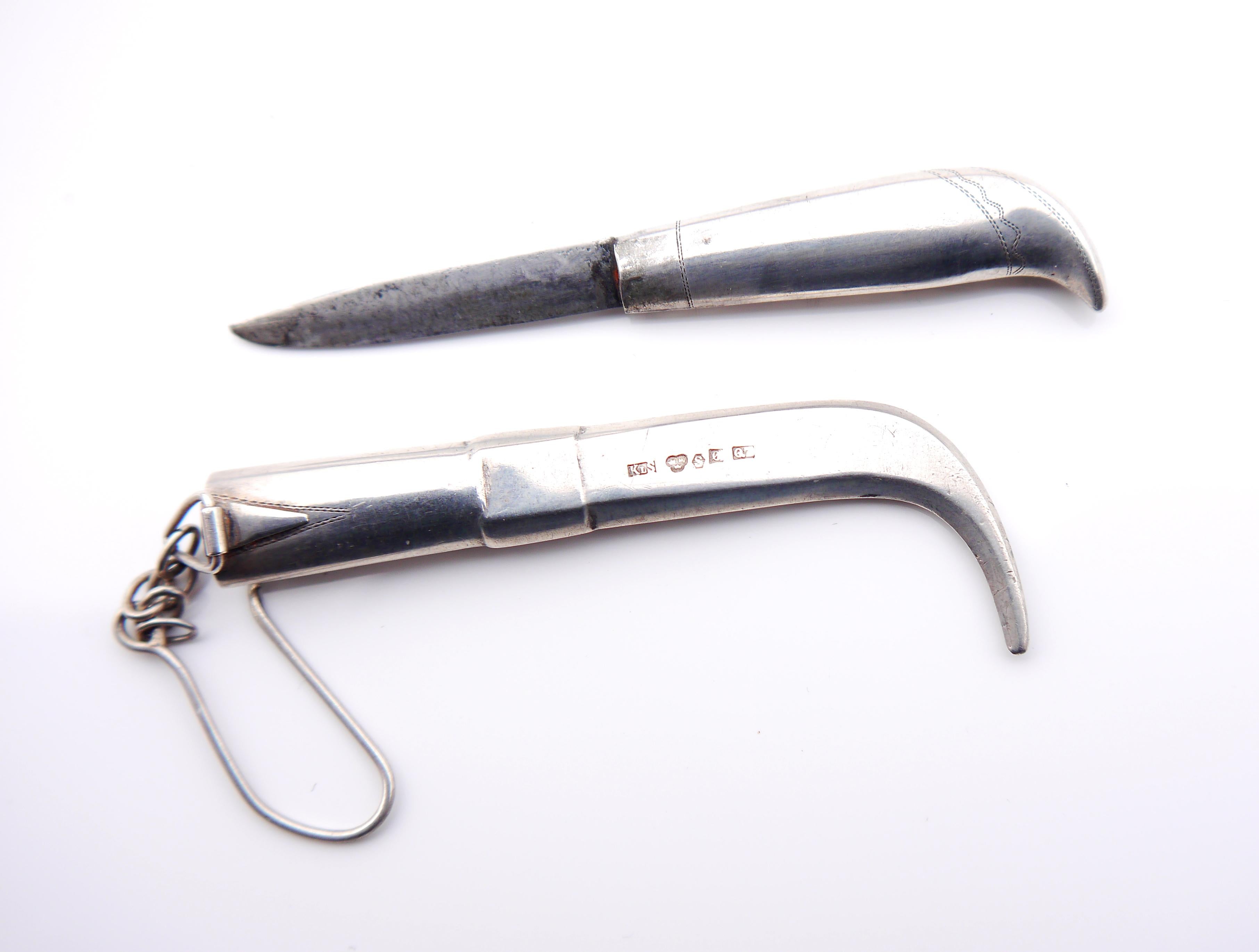 1918 Nordic Engraved Fruit Mini Puuko Taschenmesser aus Sterlingsilber und Stahl/16gr im Angebot 3