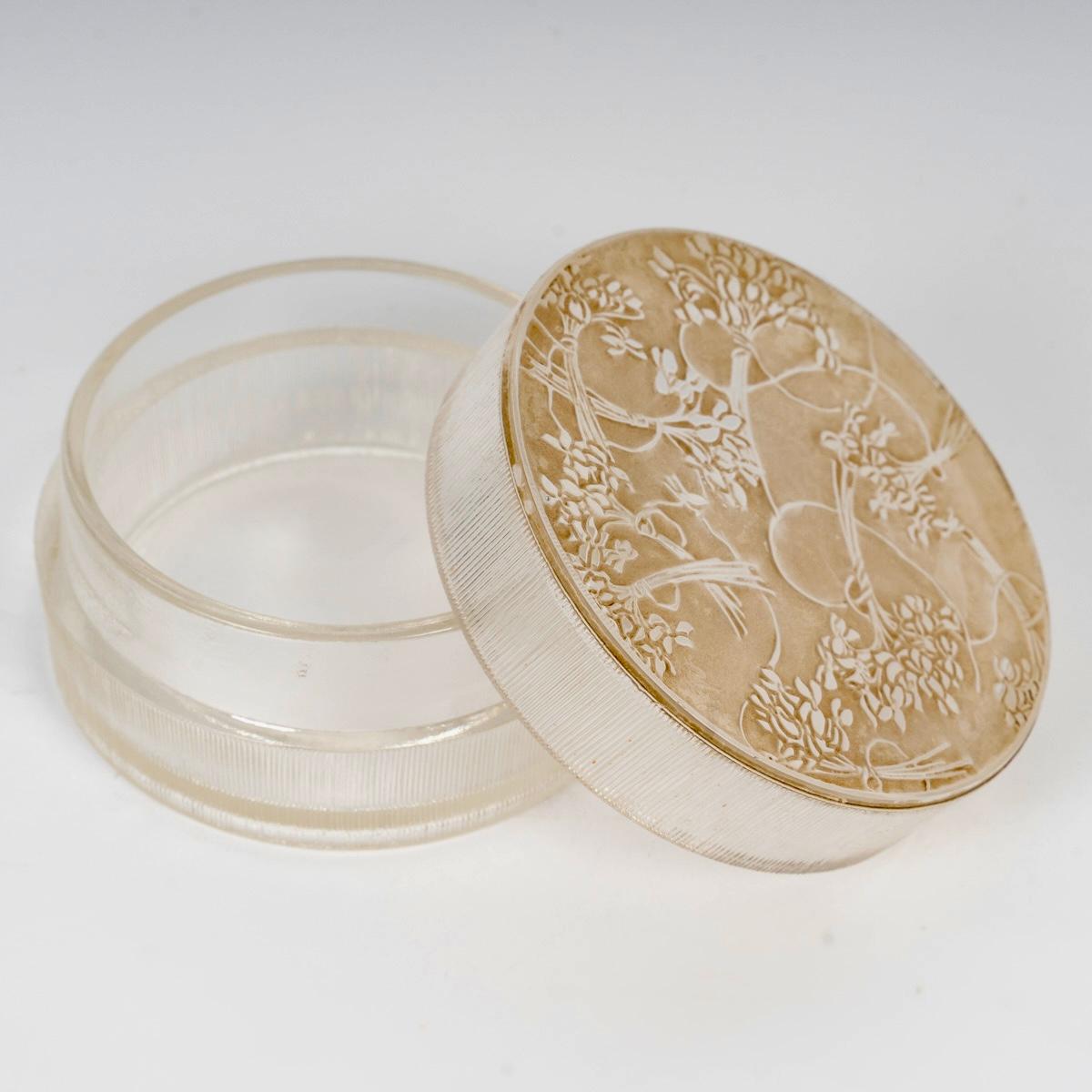 Art déco 1918 René Lalique Boîte Un Jour Viendra Verre Patine Sépia pour Aris en vente