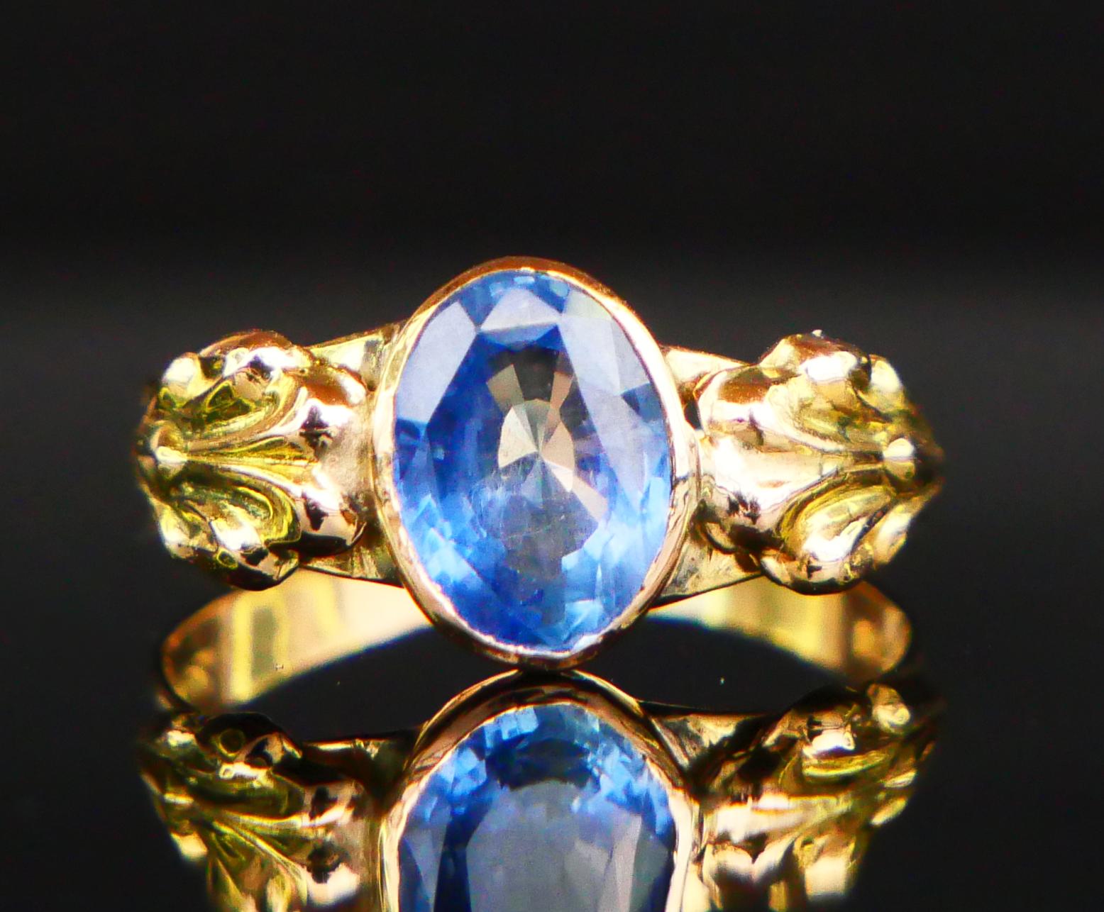 Art Nouveau Sz.1918 Ring natural 1.5ct Cornflower Blue Sapphire 18K Gold ØUS5 / 1.75g