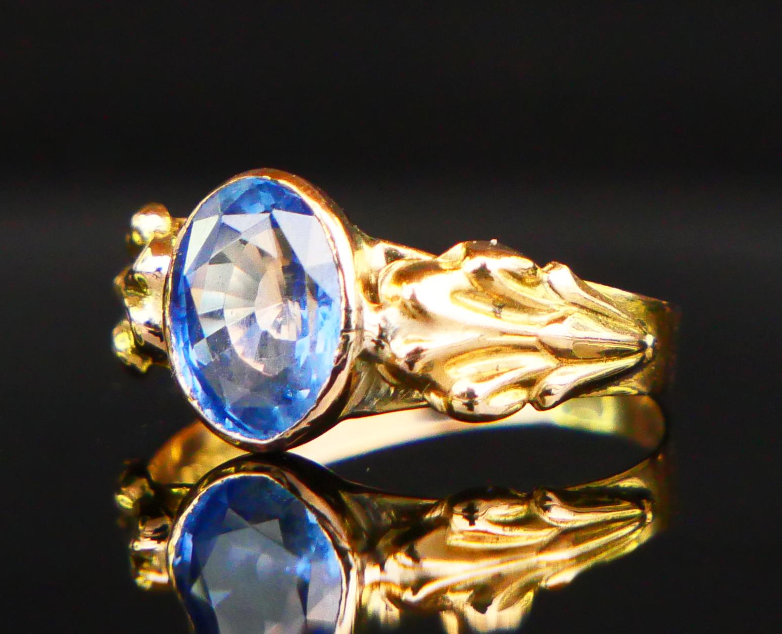 Old European Cut Sz.1918 Ring natural 1.5ct Cornflower Blue Sapphire 18K Gold ØUS5 / 1.75g
