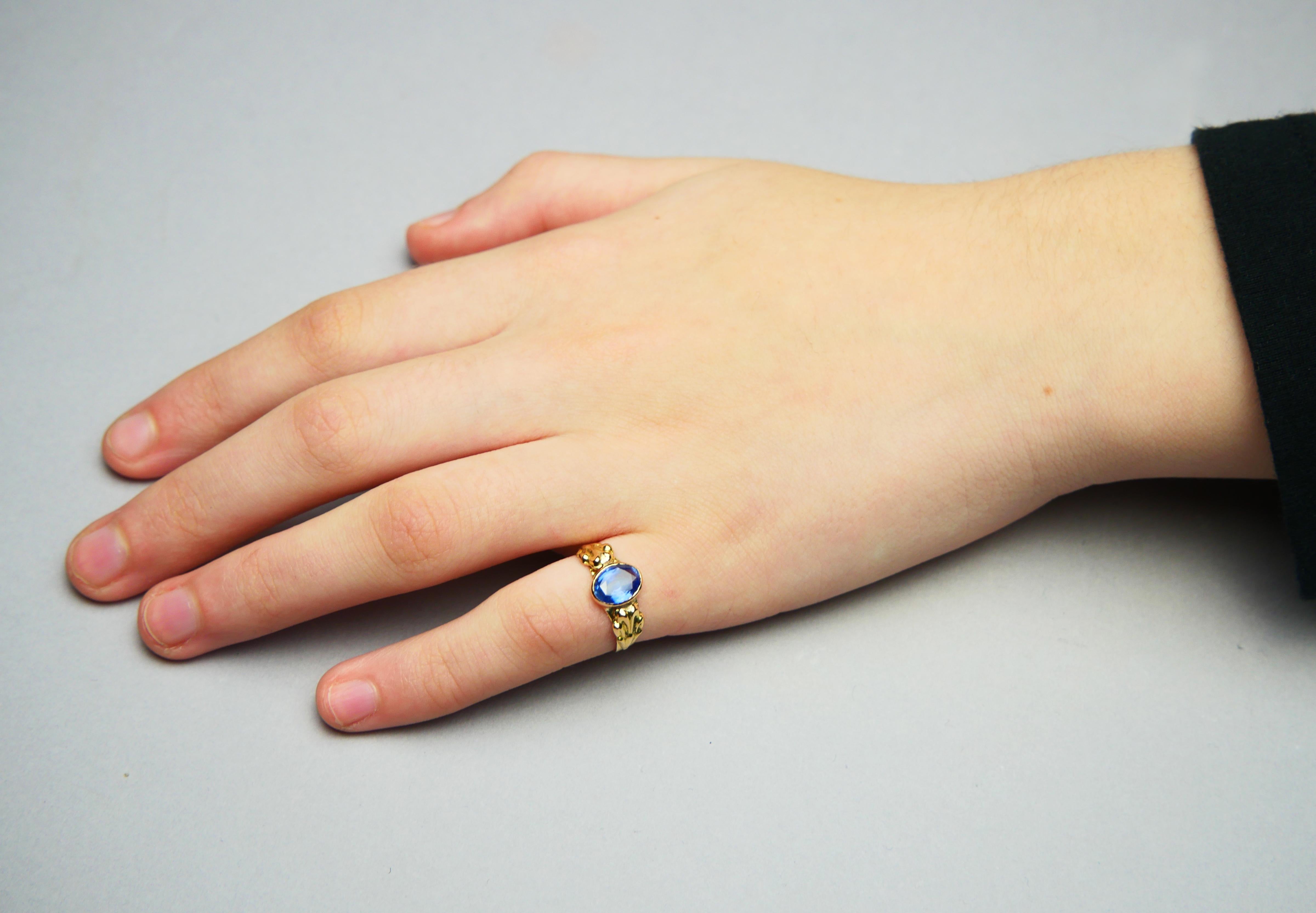Sz.1918 Ring natural 1.5ct Cornflower Blue Sapphire 18K Gold ØUS5 / 1.75g 1