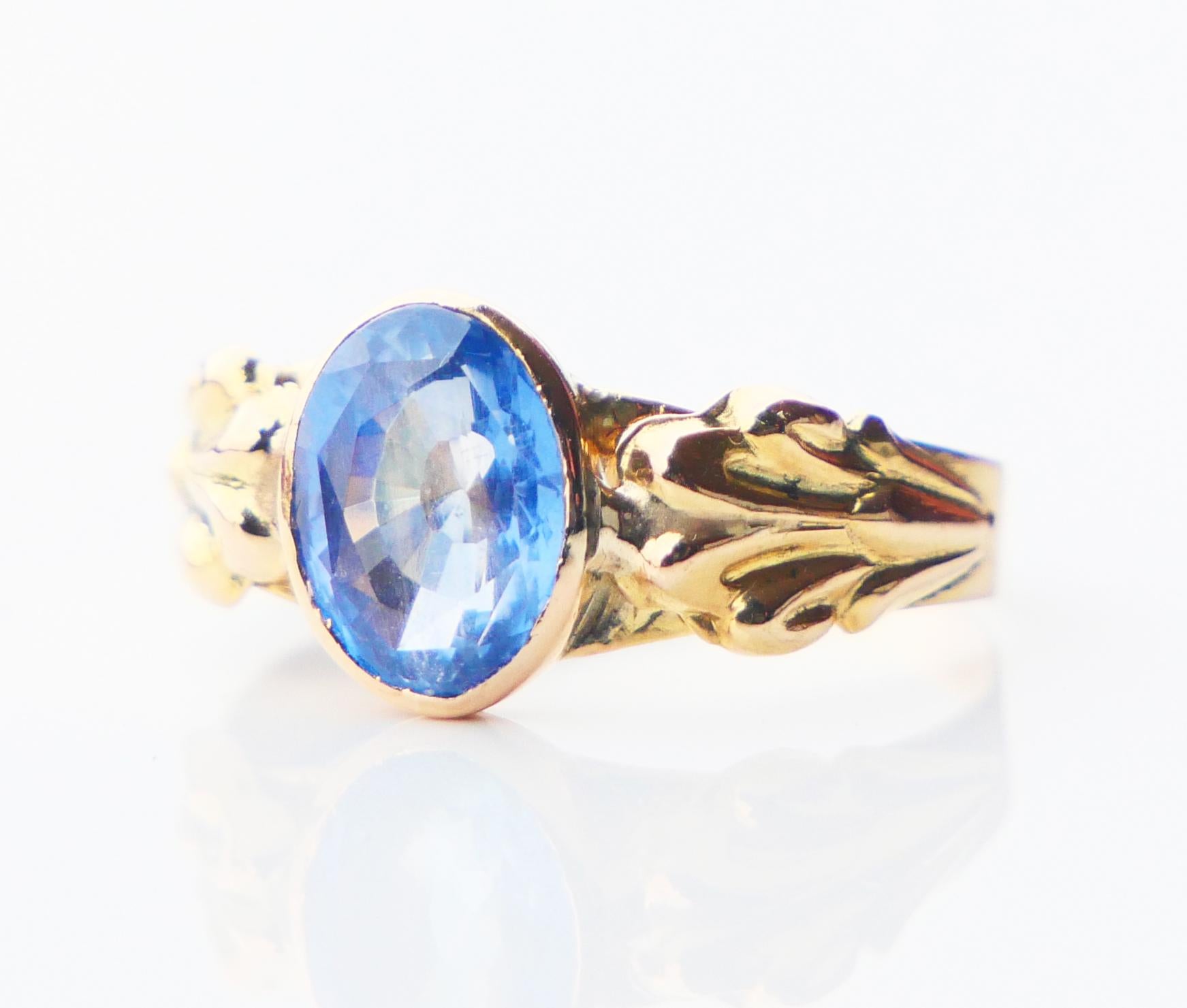 Sz.1918 Ring natural 1.5ct Cornflower Blue Sapphire 18K Gold ØUS5 / 1.75g 3
