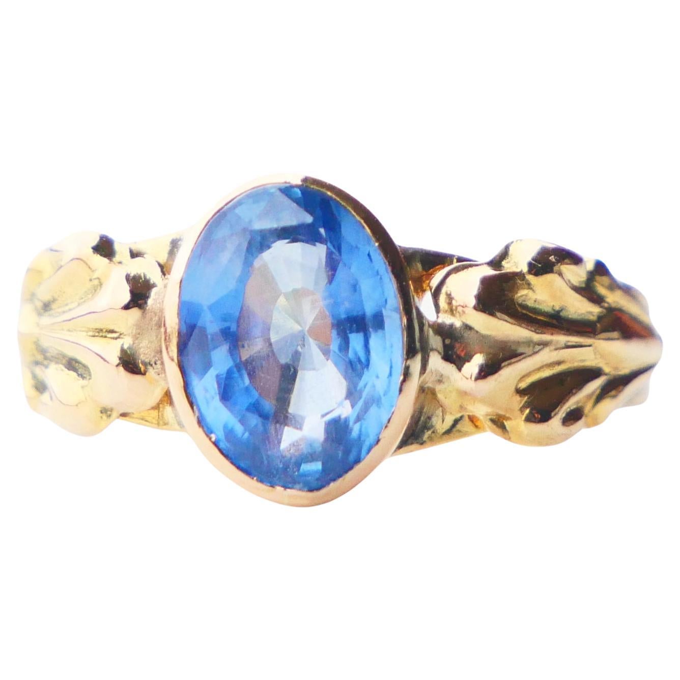 1918 Ring natural 1.5 ct Cornflower Blue Sapphire solid 18K Gold Ø US 5 / 1.75 g