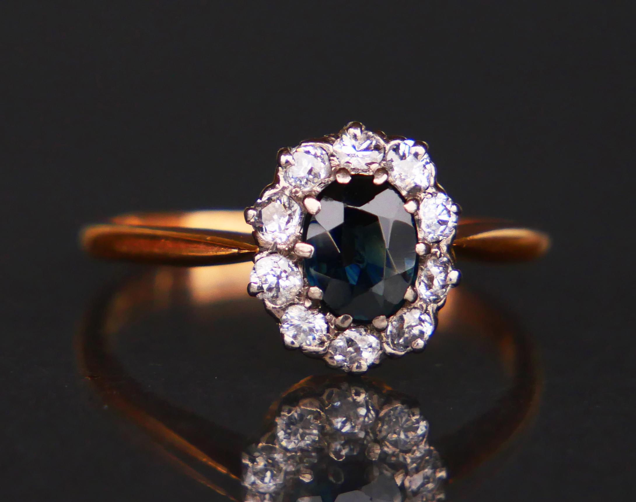 1918 Salomon's Halo Ring 0.7ct Saphir Diamanten massiv 18K Gold Ø 6.75 US /2.2 g im Angebot 5