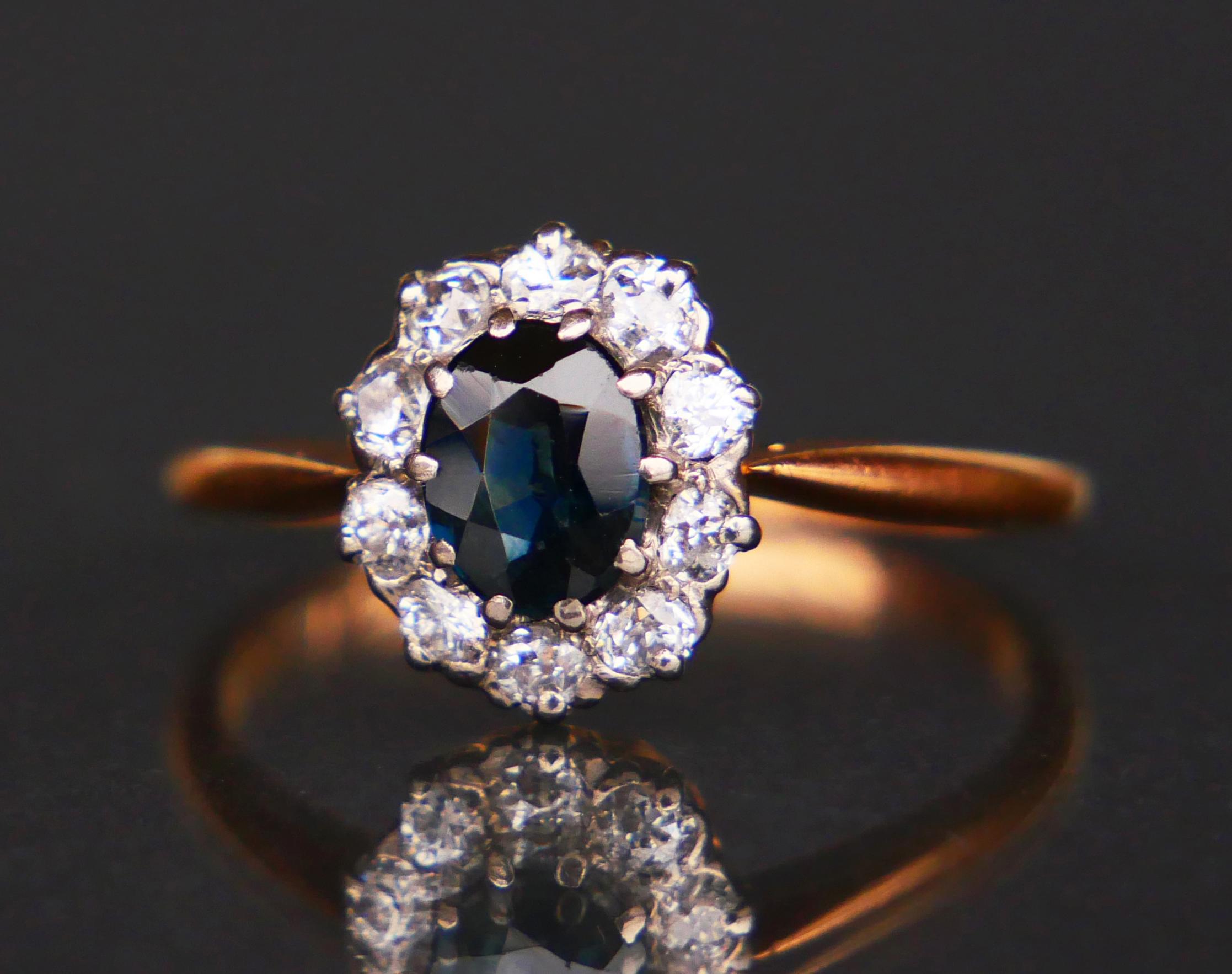 1918 Salomon's Halo Ring 0.7ct Sapphire Diamonds solid 18K Gold Ø 6.75 US /2.2 g For Sale 6