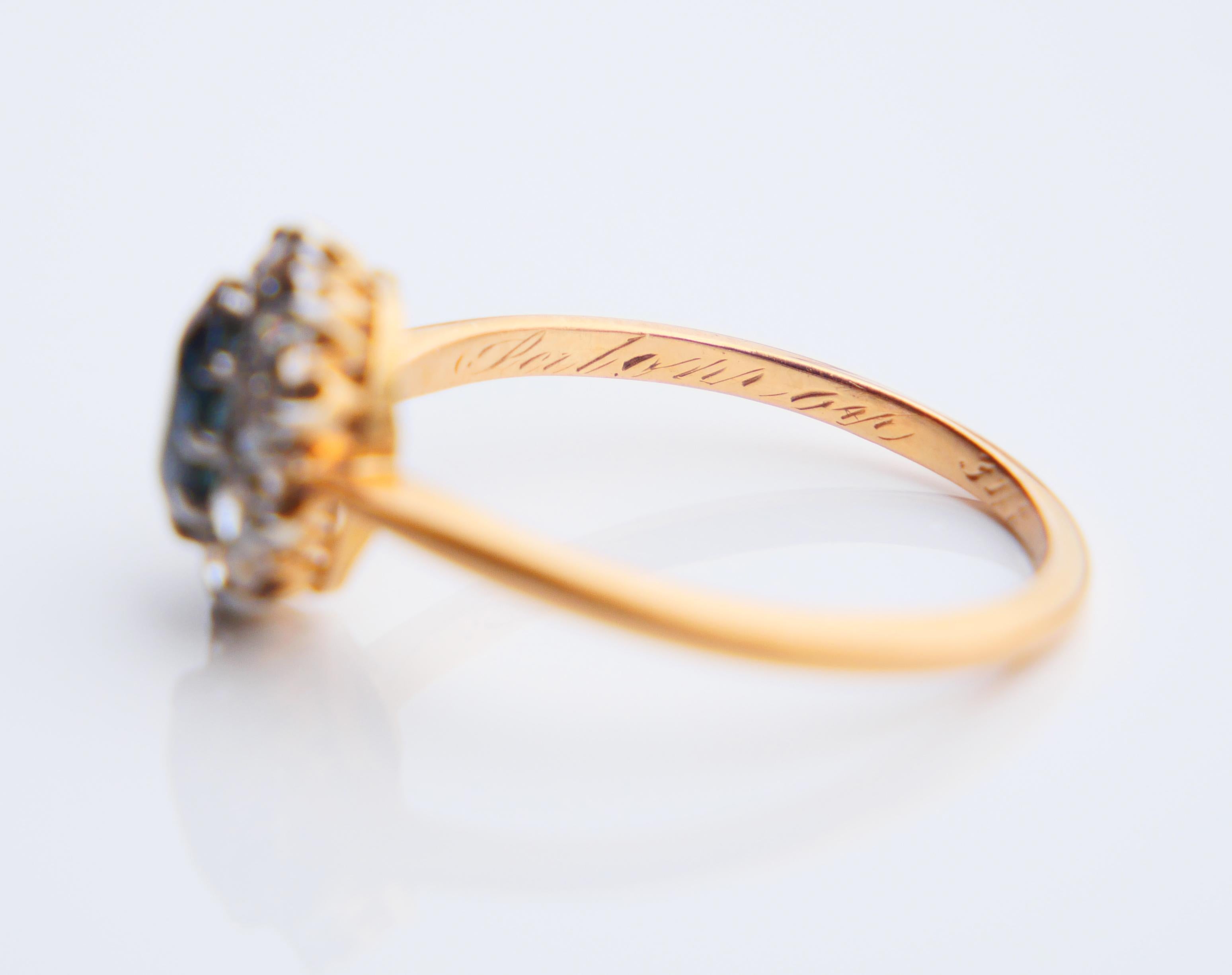 1918 Salomon's Halo Ring 0.7ct Saphir Diamanten massiv 18K Gold Ø 6.75 US /2.2 g im Angebot 8