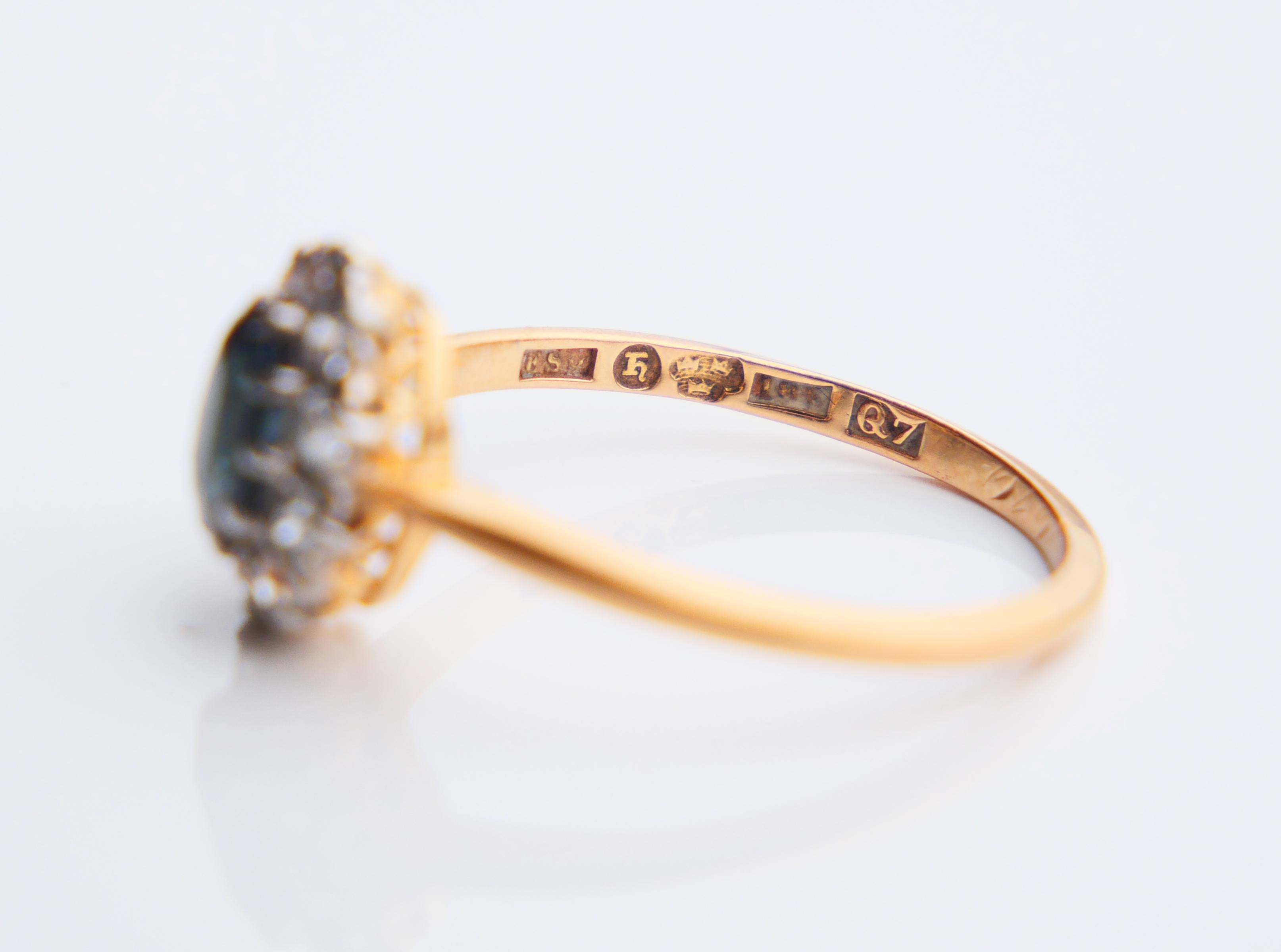 1918 Salomon's Halo Ring 0.7ct Sapphire Diamonds solid 18K Gold Ø 6.75 US /2.2 g For Sale 9
