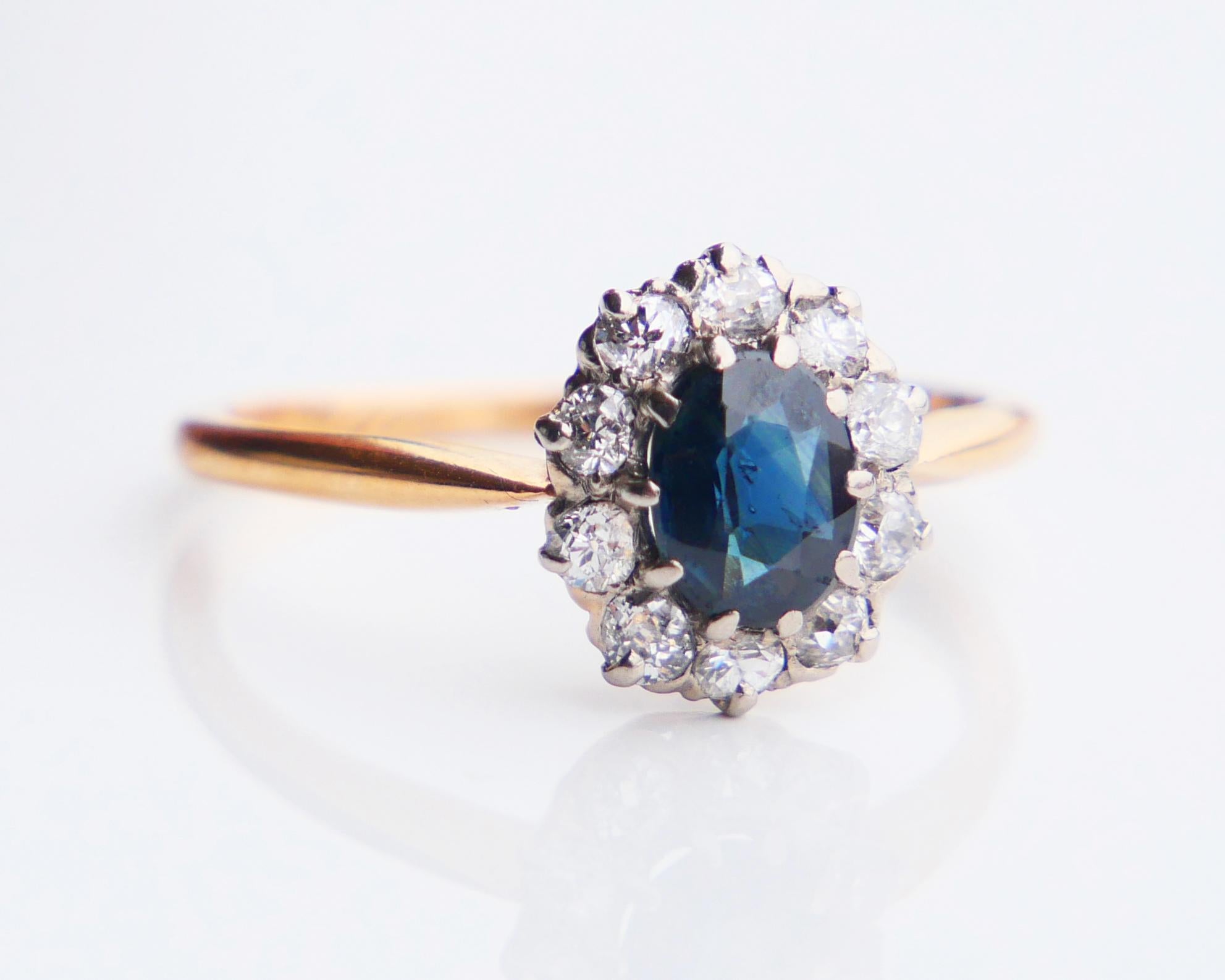 Art Nouveau 1918 Salomon's Halo Ring 0.7ct Sapphire Diamonds solid 18K Gold Ø 6.75 US /2.2 g For Sale