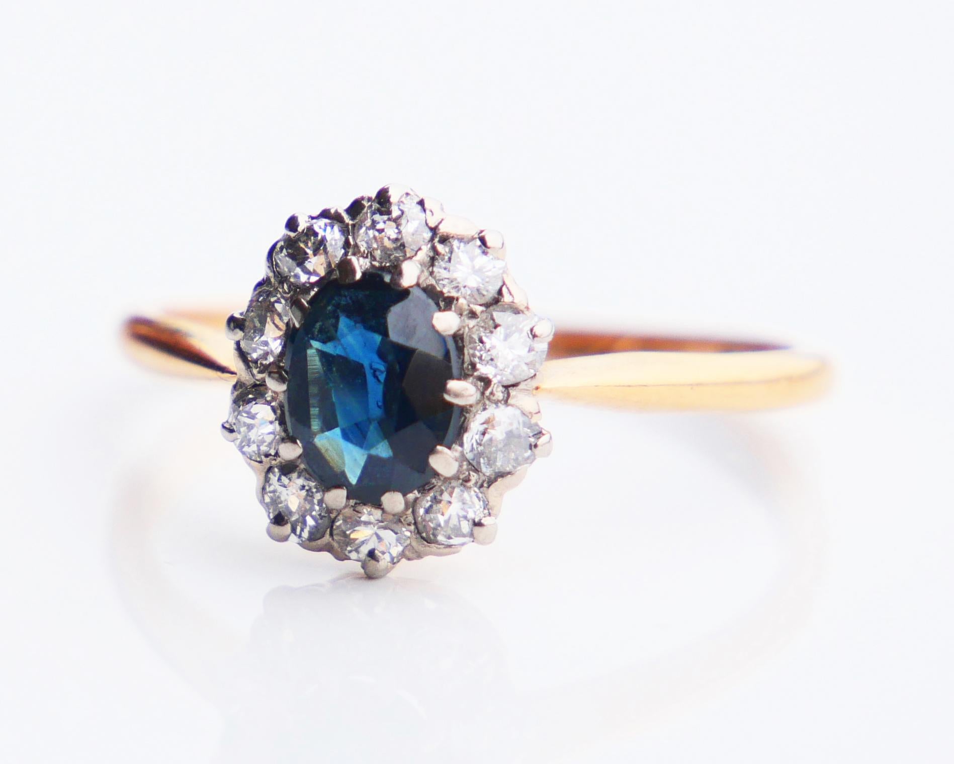 1918 Salomon's Halo Ring 0.7ct Sapphire Diamonds solid 18K Gold Ø 6.75 US /2.2 g For Sale 1