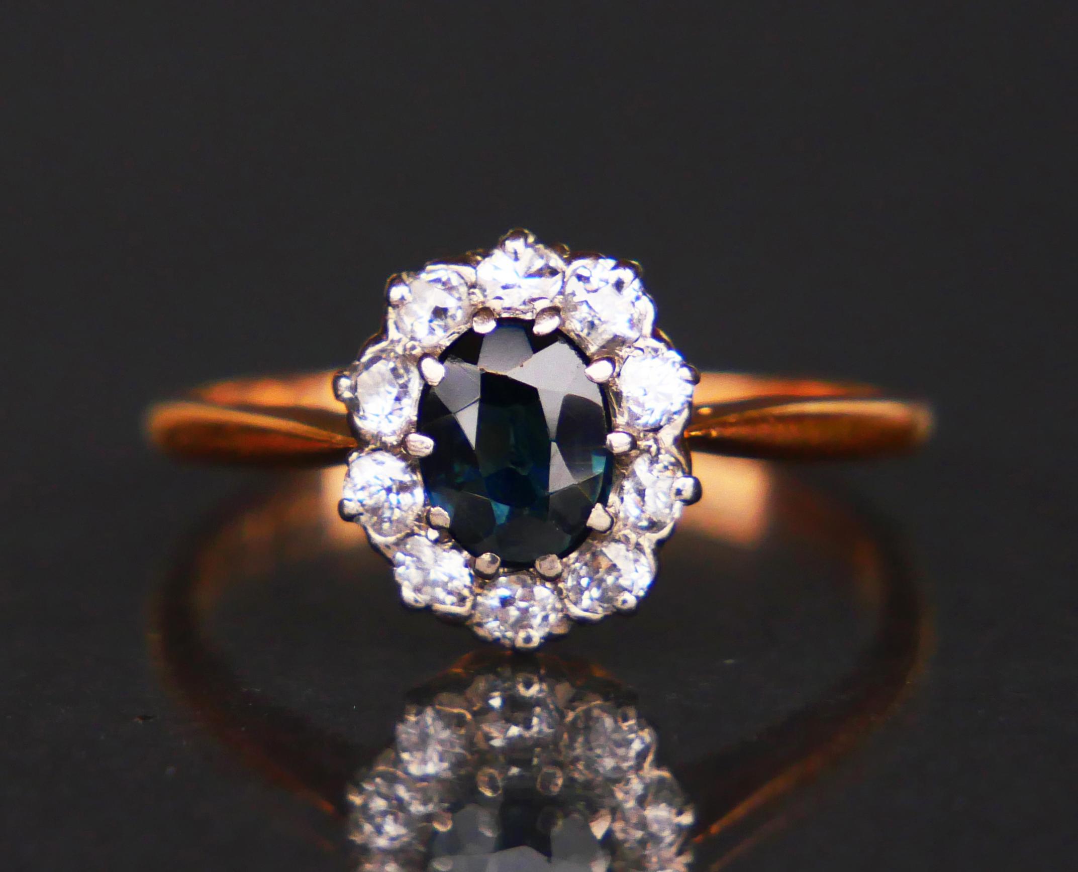 1918 Salomon's Halo Ring 0.7ct Sapphire Diamonds solid 18K Gold Ø 6.75 US /2.2 g For Sale 4