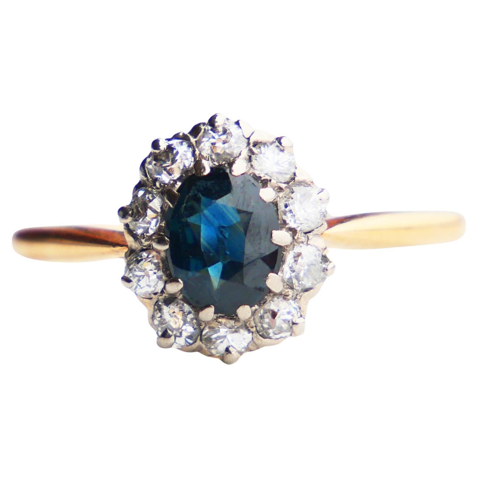 1918 Salomon's Halo Ring 0.7ct Sapphire Diamonds solid 18K Gold Ø 6.75 US /2.2 g For Sale