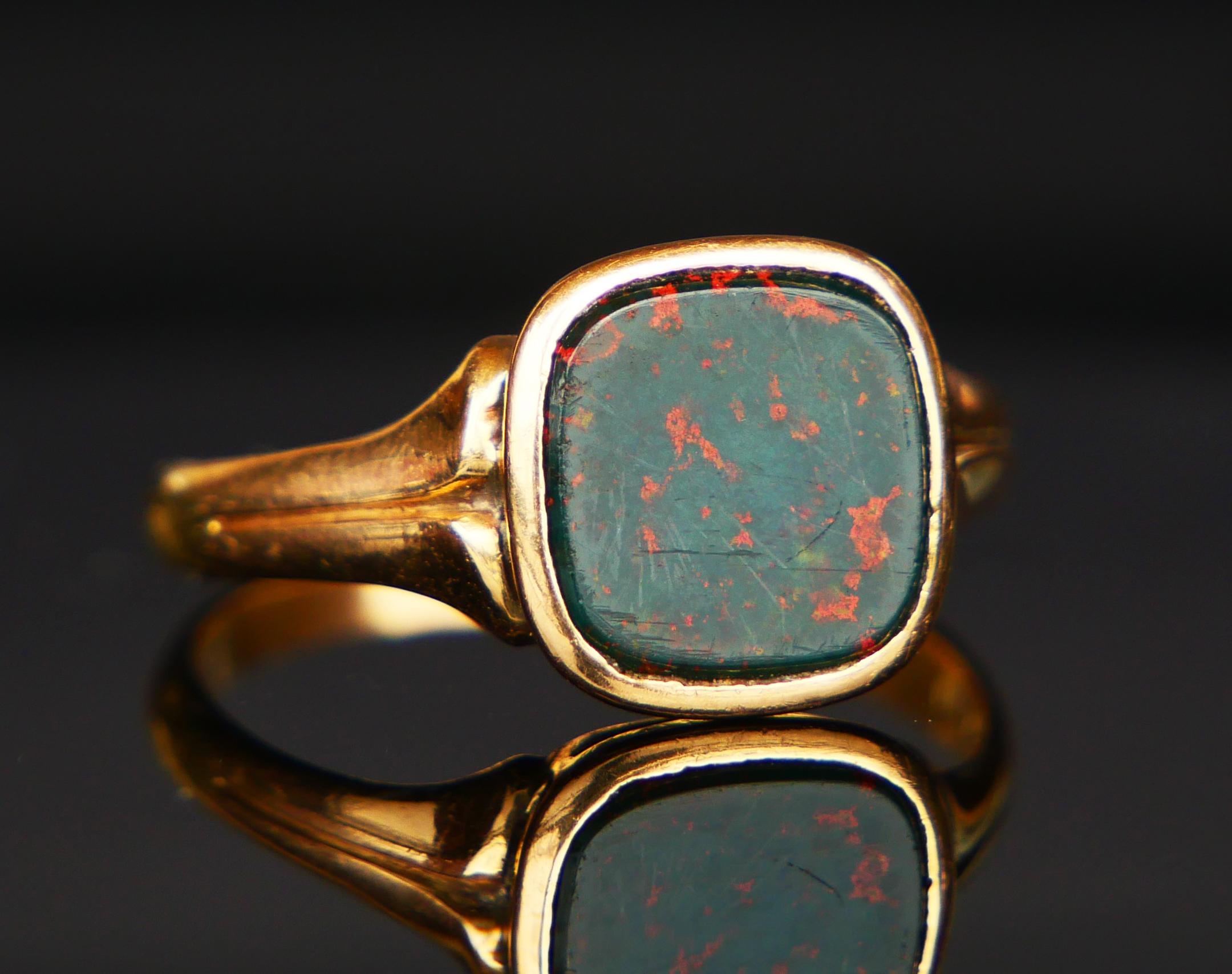 Aesthetic Movement 1918 Signet Ring Men Blood Stone solid 18K Gold Ø US10 / 4.7 gr