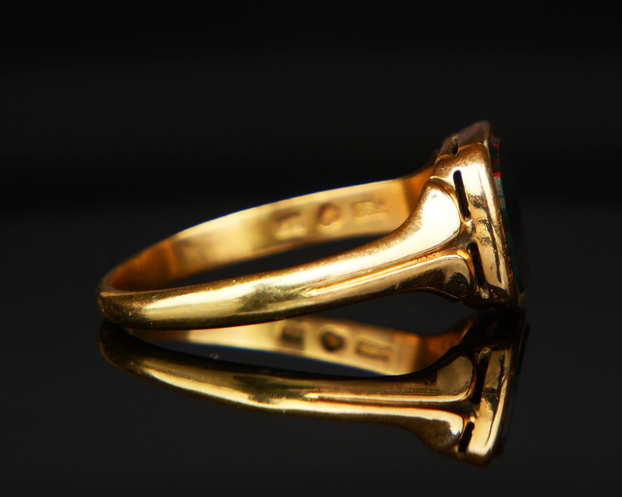 Men's 1918 Signet Ring Men Blood Stone solid 18K Gold Ø US10 / 4.7 gr