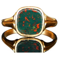 1918 Signet Ring Men Blood Stone solid 18K Gold Ø US10 / 4.7 gr