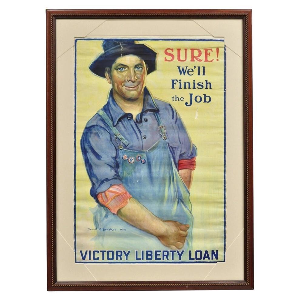 1918 World War 1 "Sure We'll Finish The Job" Victory Liberty Loan Framed Poster