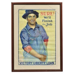 1918 World War 1 "Sure We'll Finish The Job" Victory Liberty Loan Framed Poster